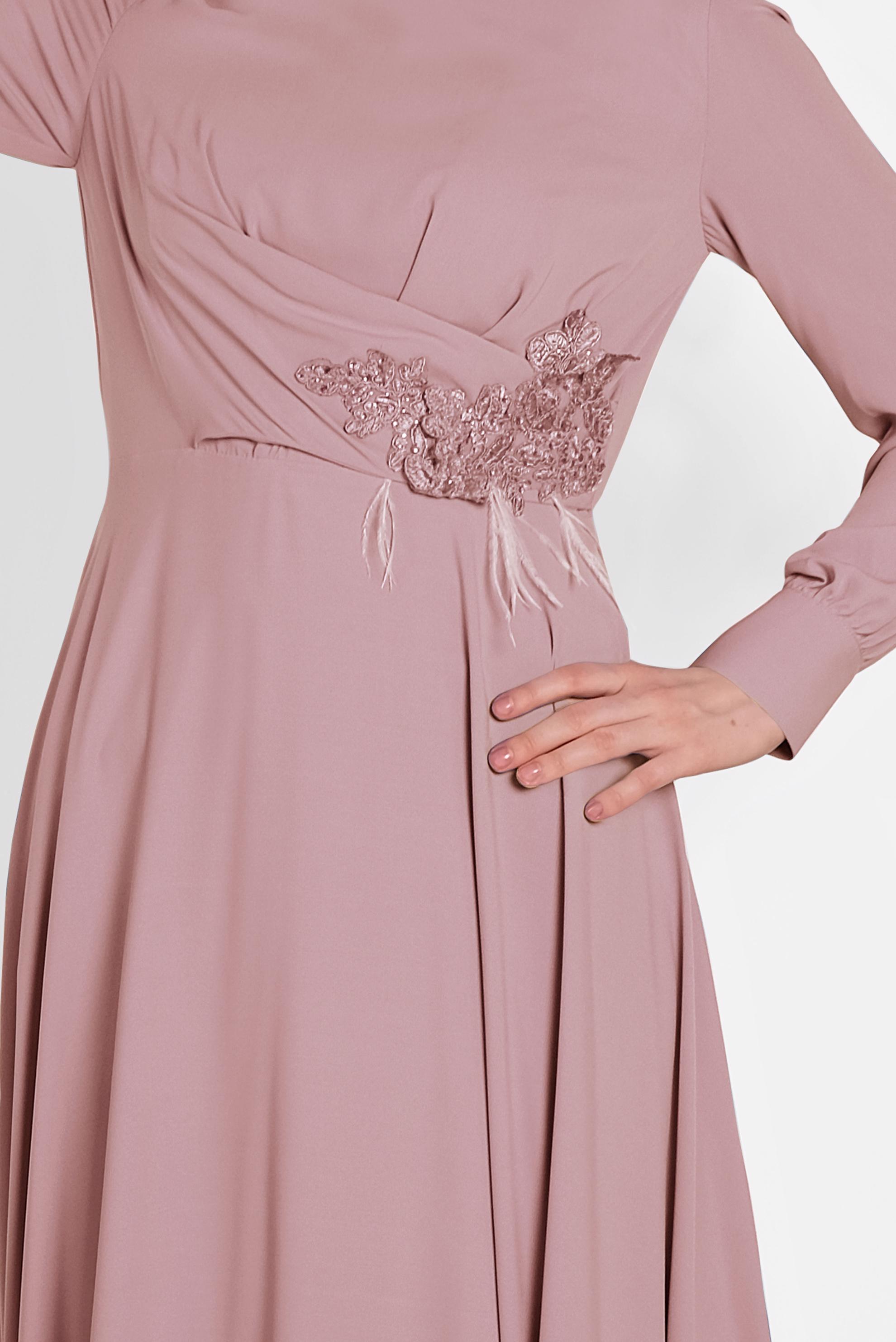 Tesettür giyim PUDRA GÜPÜR DETAYLI ELBİSE 4433