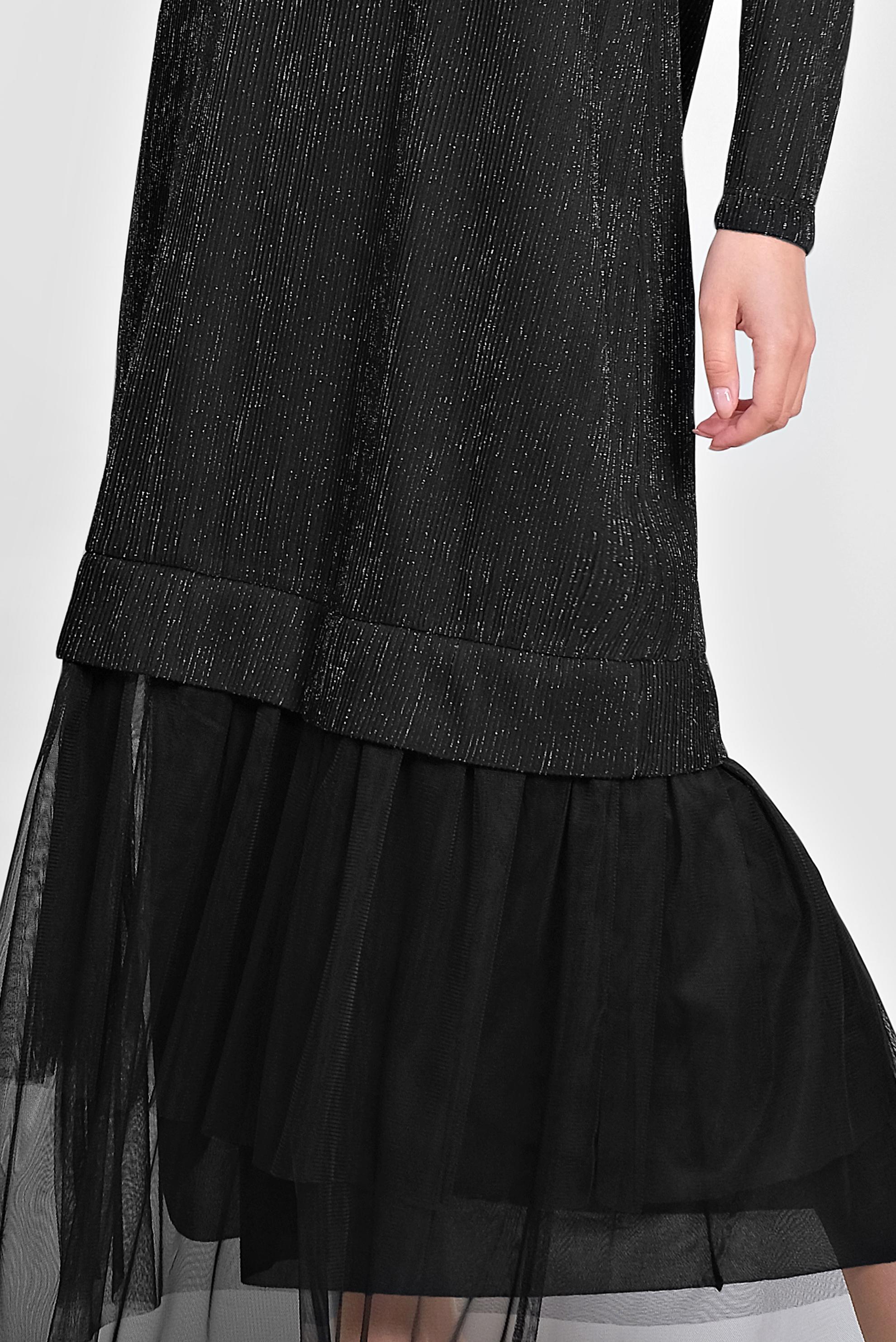 Tesettür giyim SİYAH ETEK UCU TÜL DETAYLI SİMLİ ELBİSE 4443