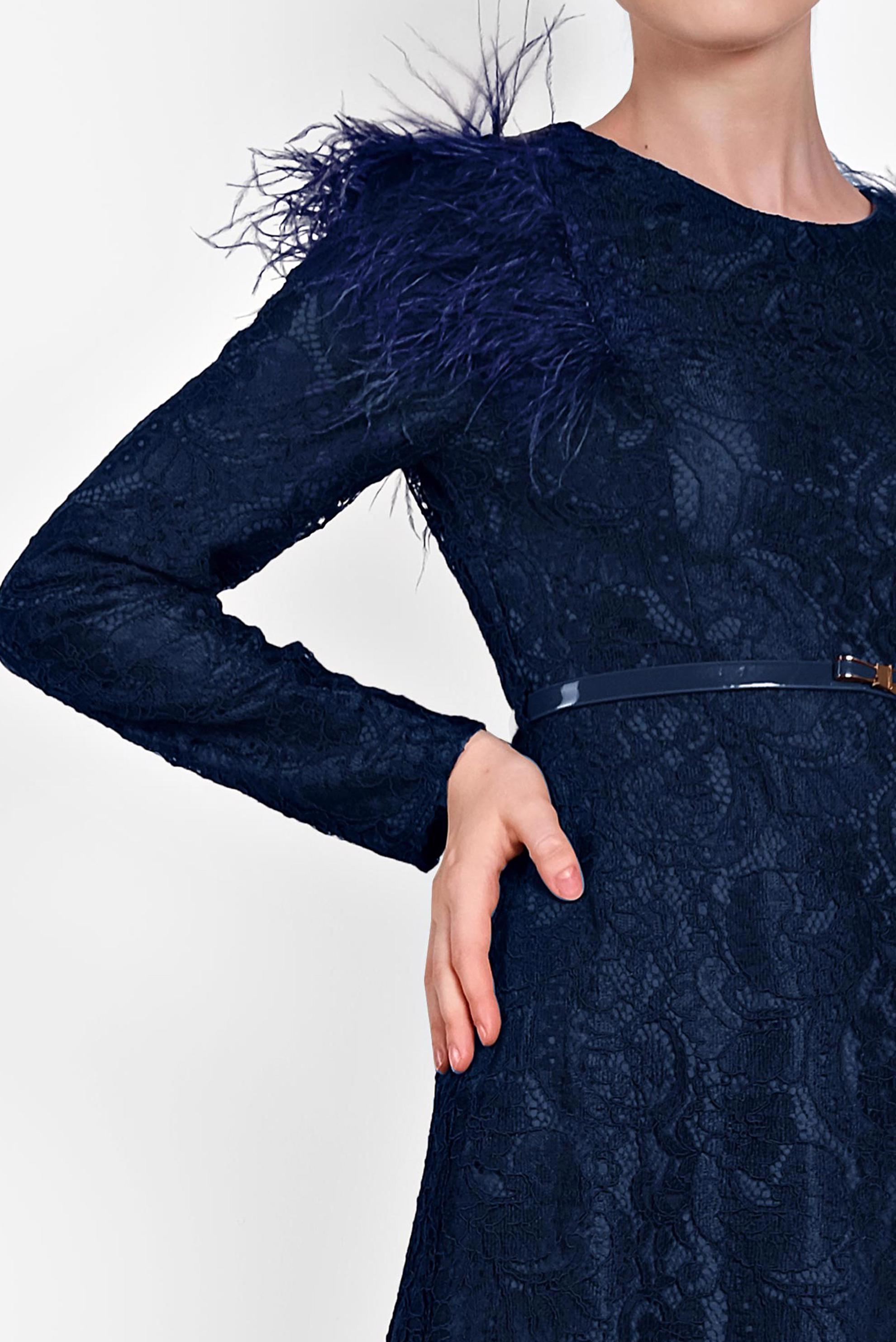 Tesettür giyim LACİVERT OMUZLARI TÜYLÜ DANTELLİ ELBİSE 4464