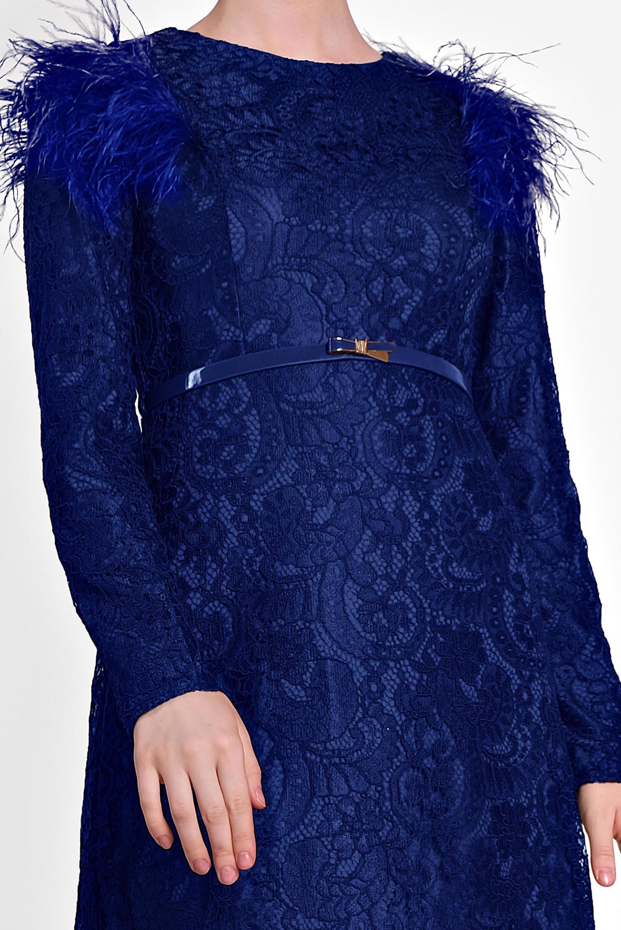 Tesettür giyim LACİVERT OMUZLARI TÜYLÜ DANTELLİ ELBİSE 4464