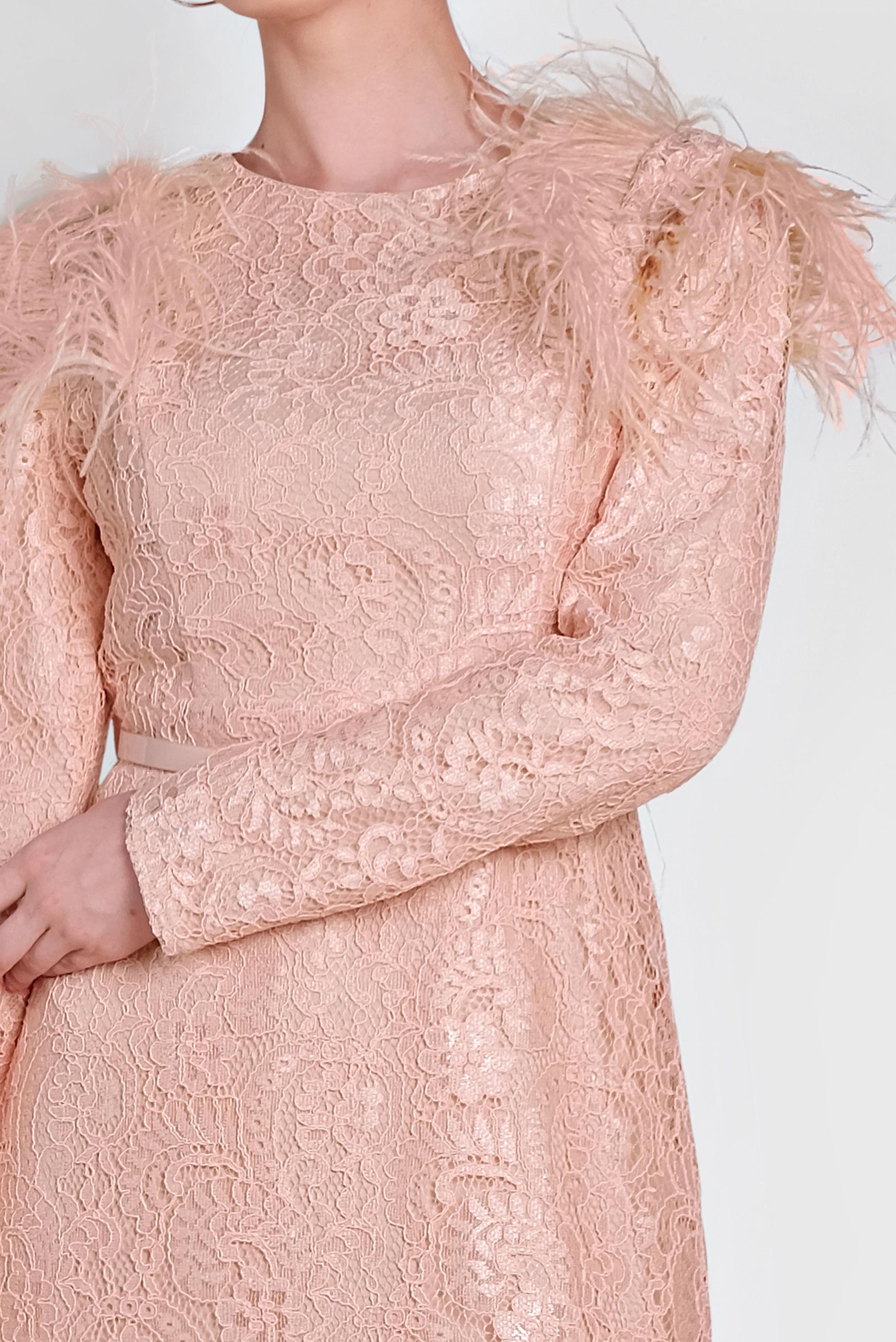 Tesettür giyim PUDRA OMUZLARI TÜYLÜ DANTELLİ ELBİSE 4464