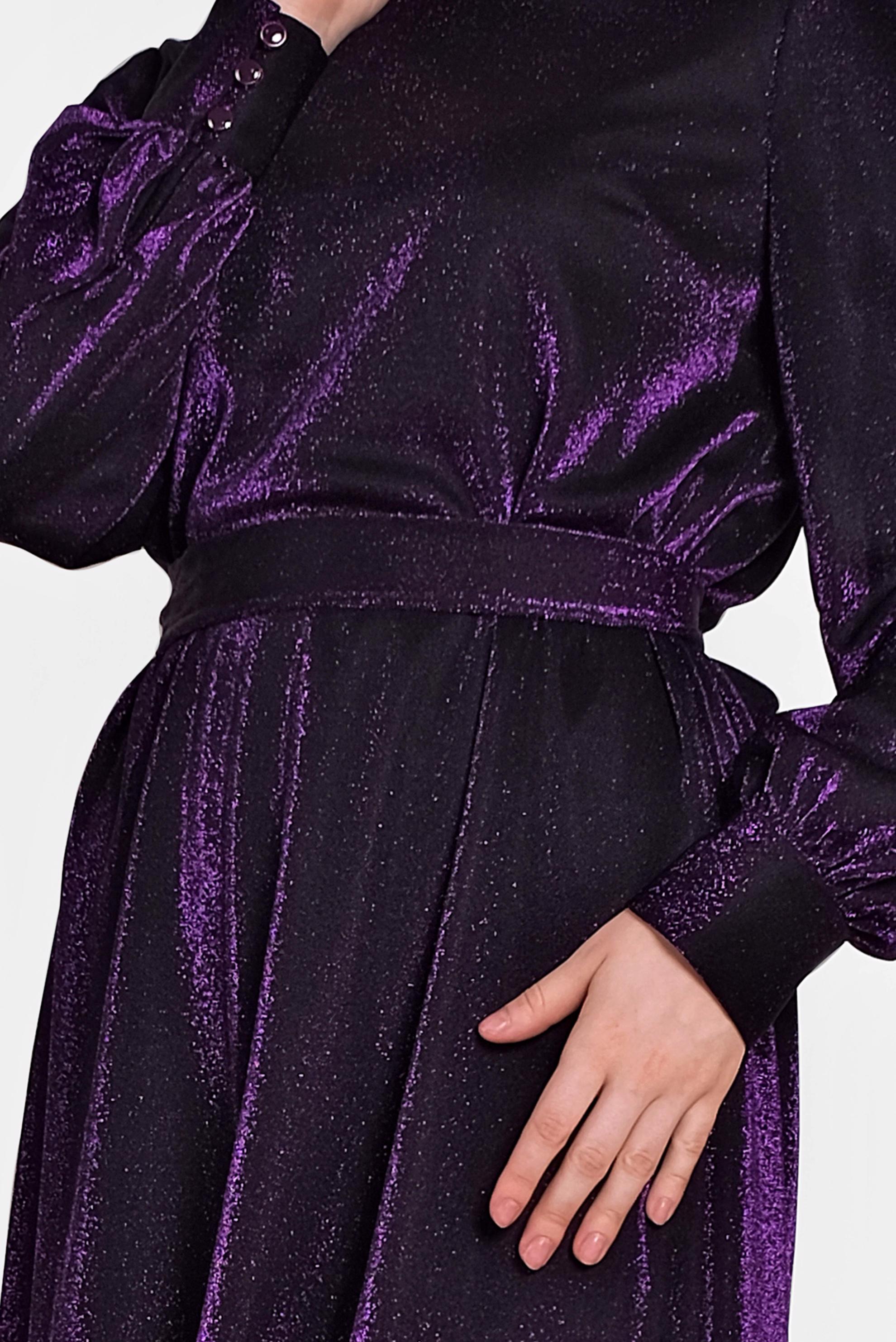 Tesettür giyim SİYAH KUŞAKLI SİMLİ ELBİSE 4466