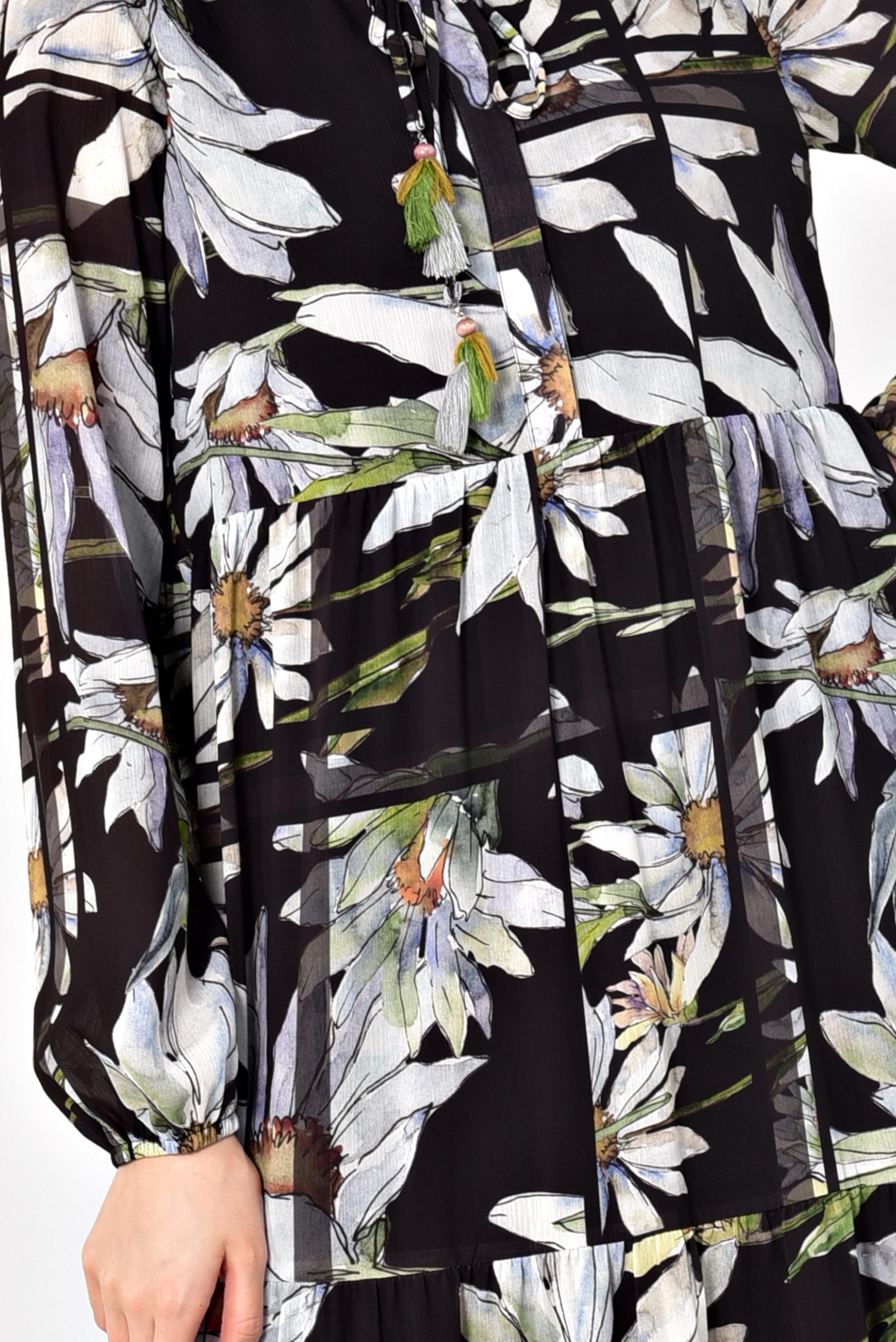 Tesettür giyim SİYAH ÇİÇEK DESENLİ SALAŞ ELBİSE 4932