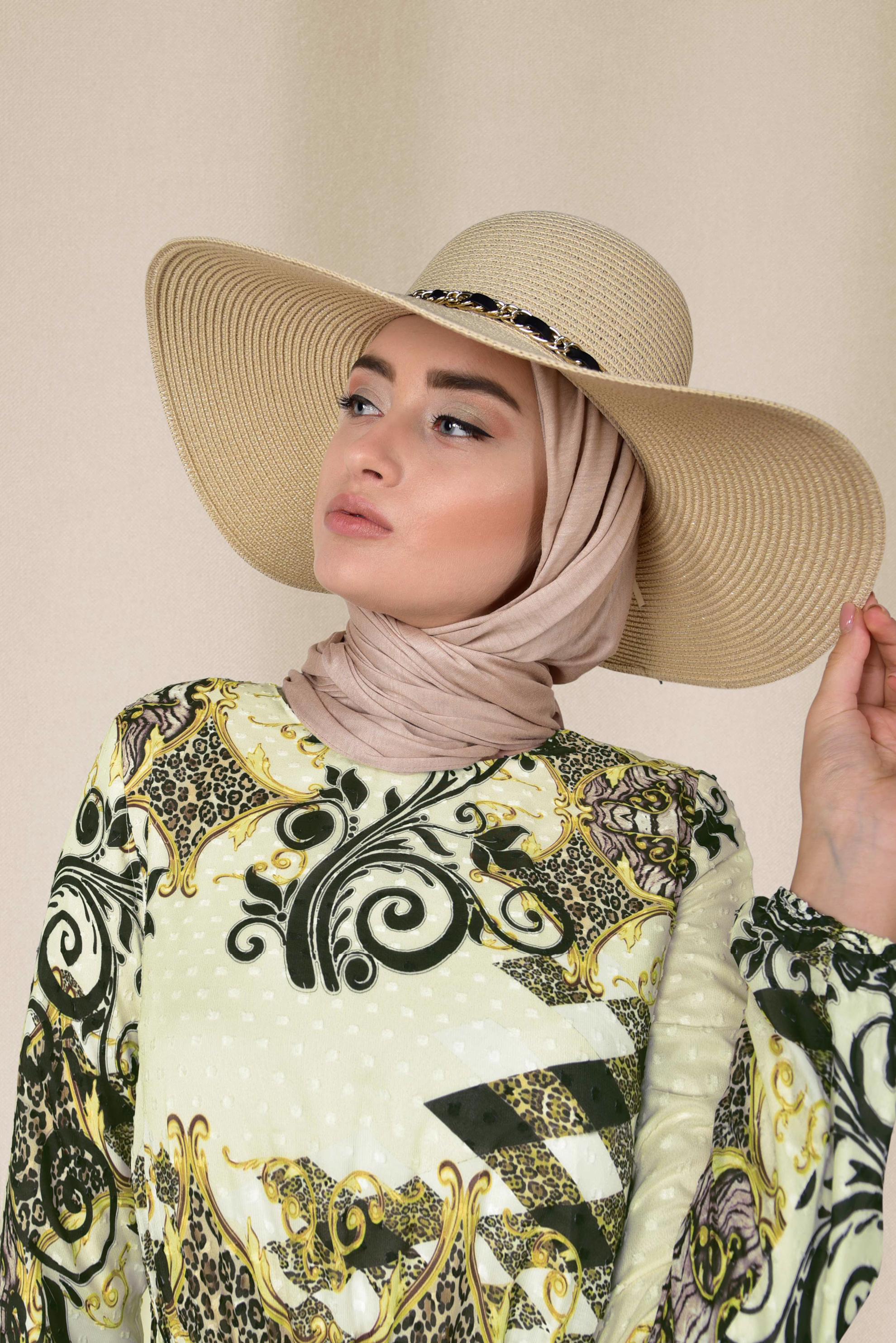 Tesettür giyim SİYAH ETEK UCU KATLI DESENLİ ELBİSE 4967