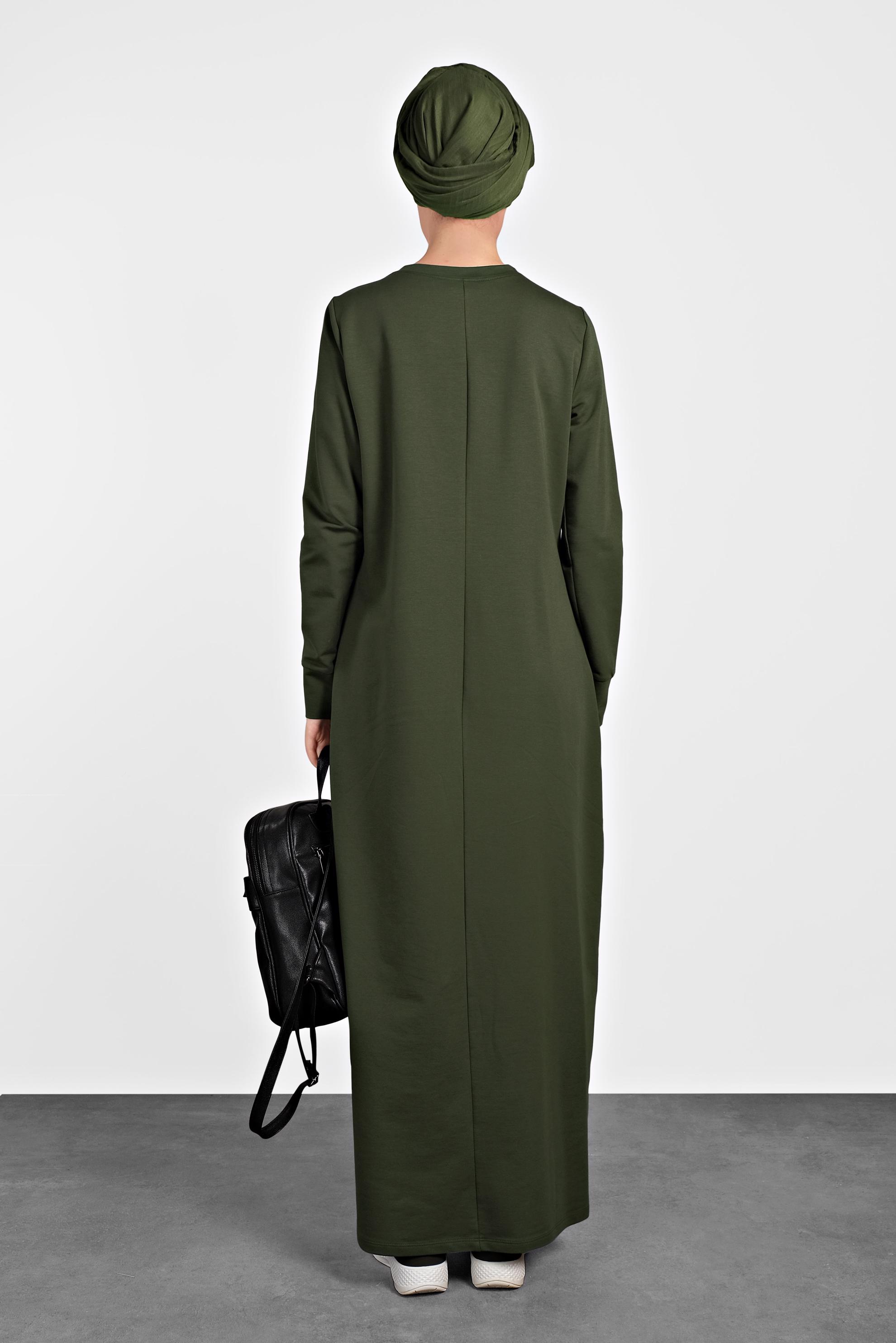 Tesettür giyim HAKİ 	DESENLİ EŞOFMAN ELBİSE 40124