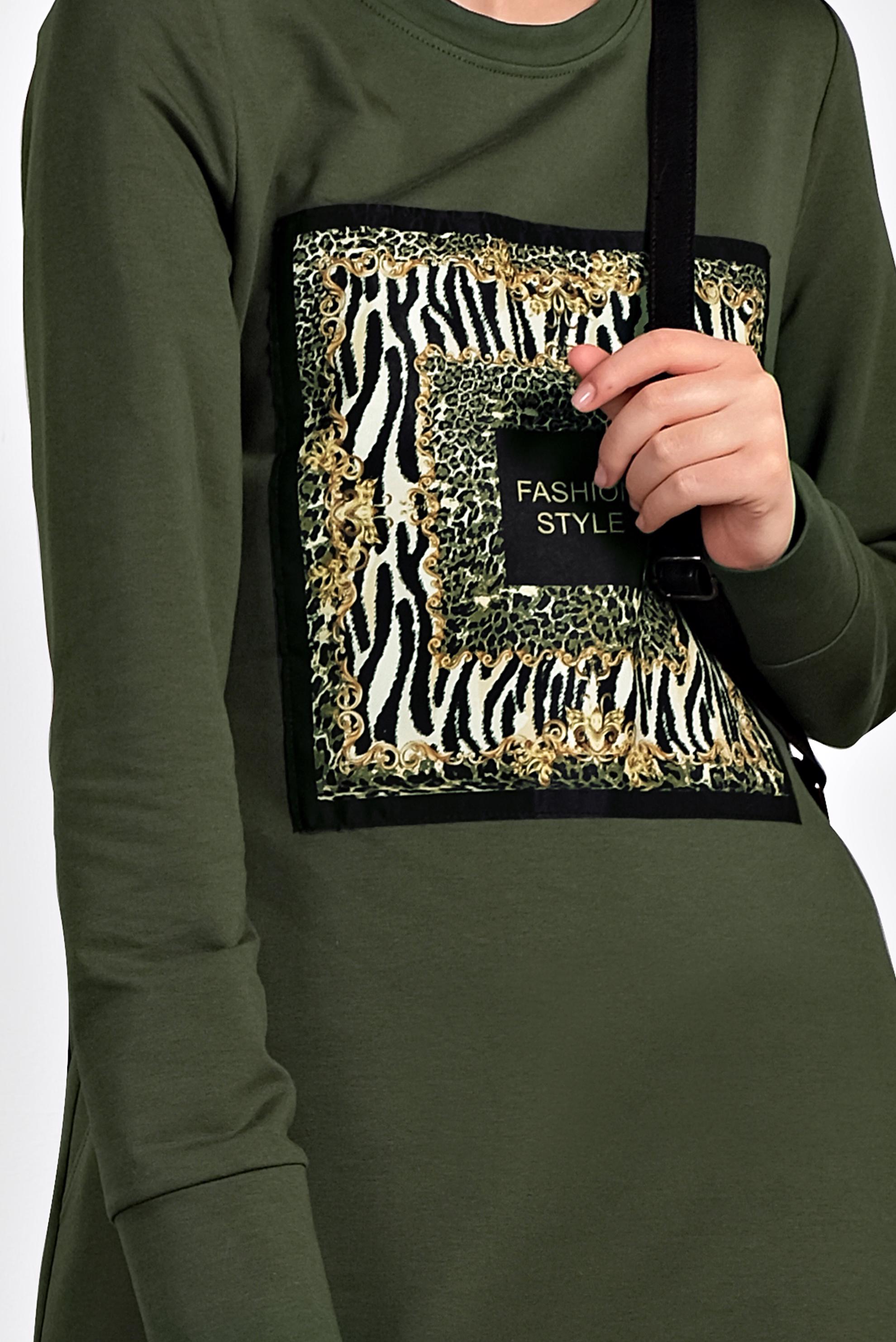 Tesettür giyim HAKİ 	DESENLİ EŞOFMAN ELBİSE 40124