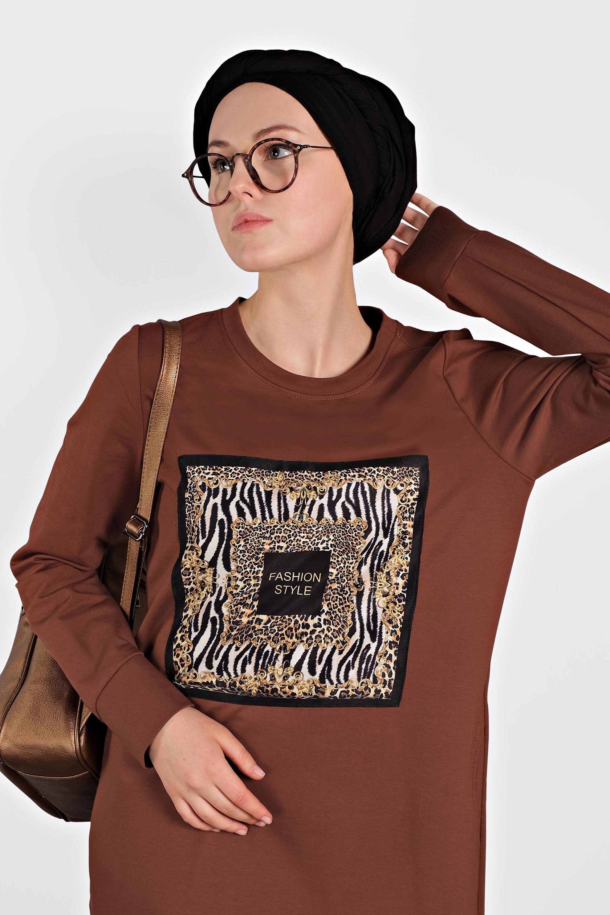 Tesettür giyim BORDO 	DESENLİ EŞOFMAN ELBİSE 40124