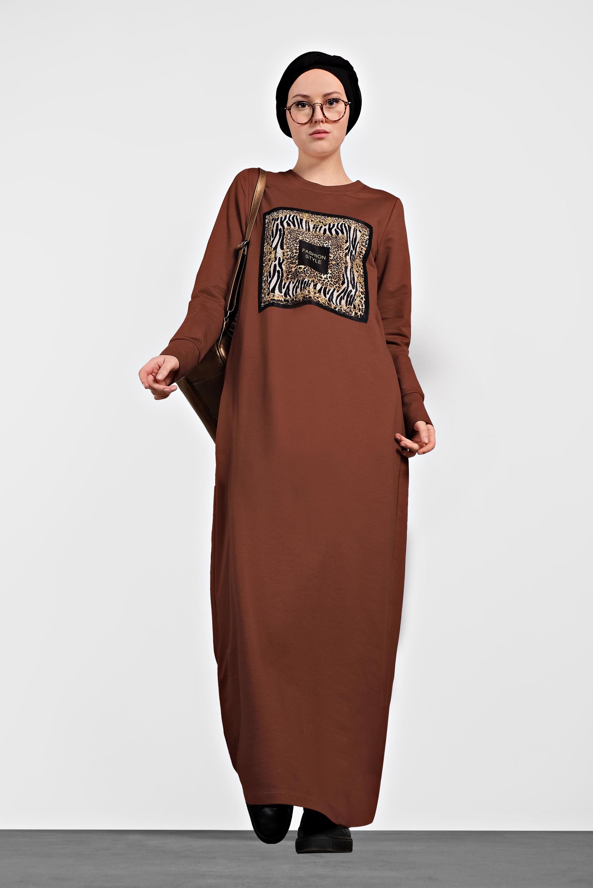 Tesettür giyim BORDO 	DESENLİ EŞOFMAN ELBİSE 40124