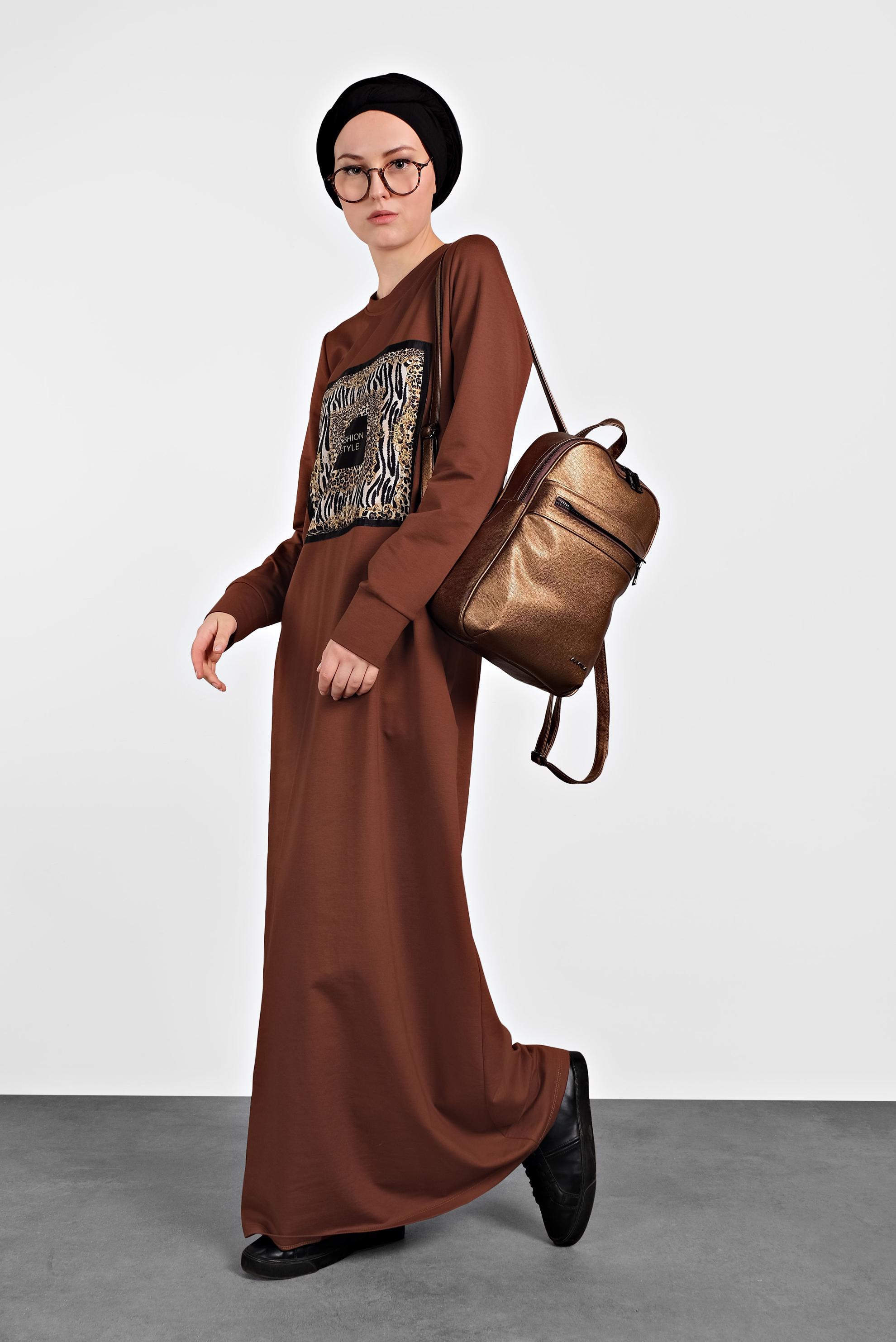 Tesettür giyim BORDO 	DESENLİ EŞOFMAN ELBİSE 40124