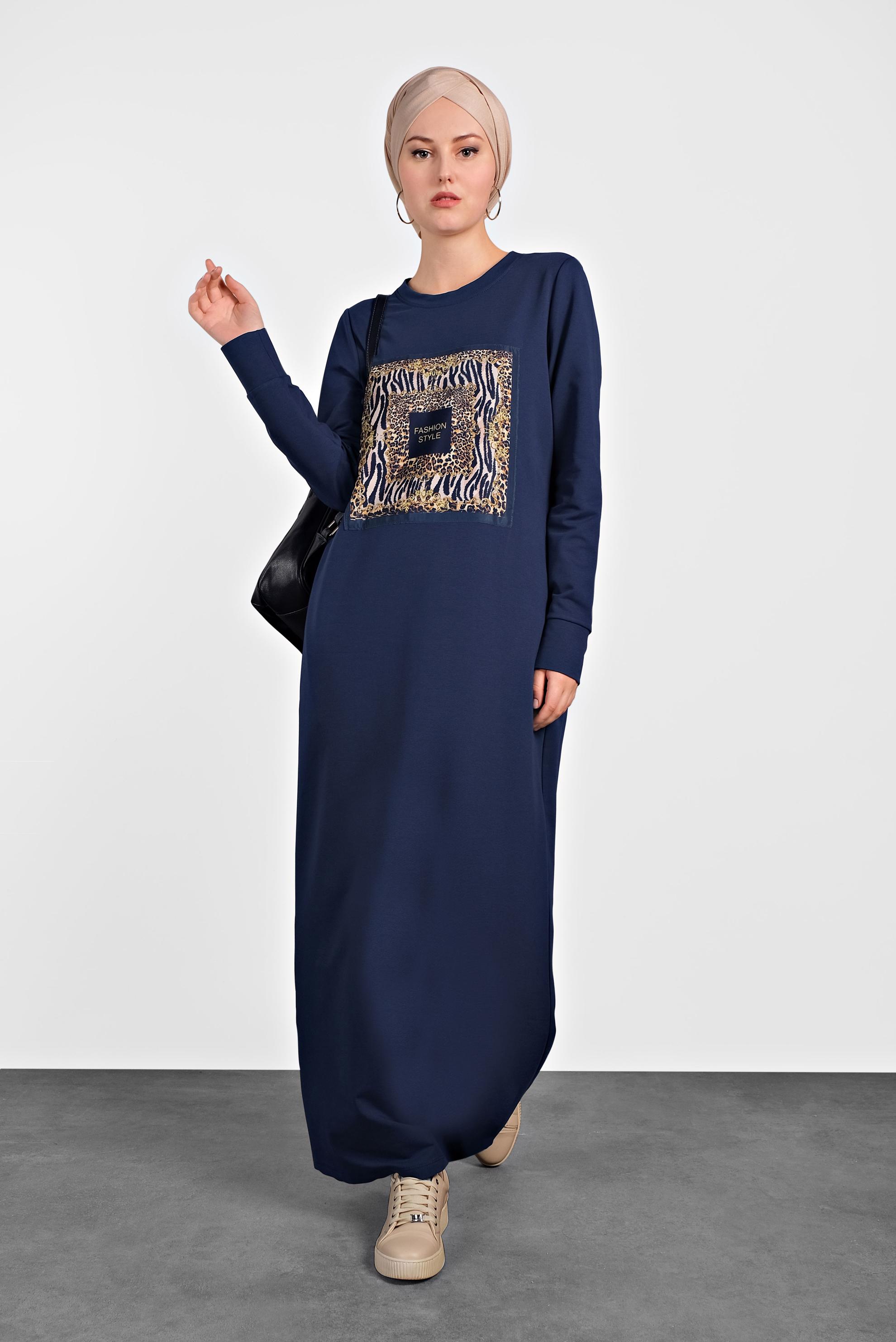 Tesettür giyim LACİVERT 	DESENLİ EŞOFMAN ELBİSE 40124