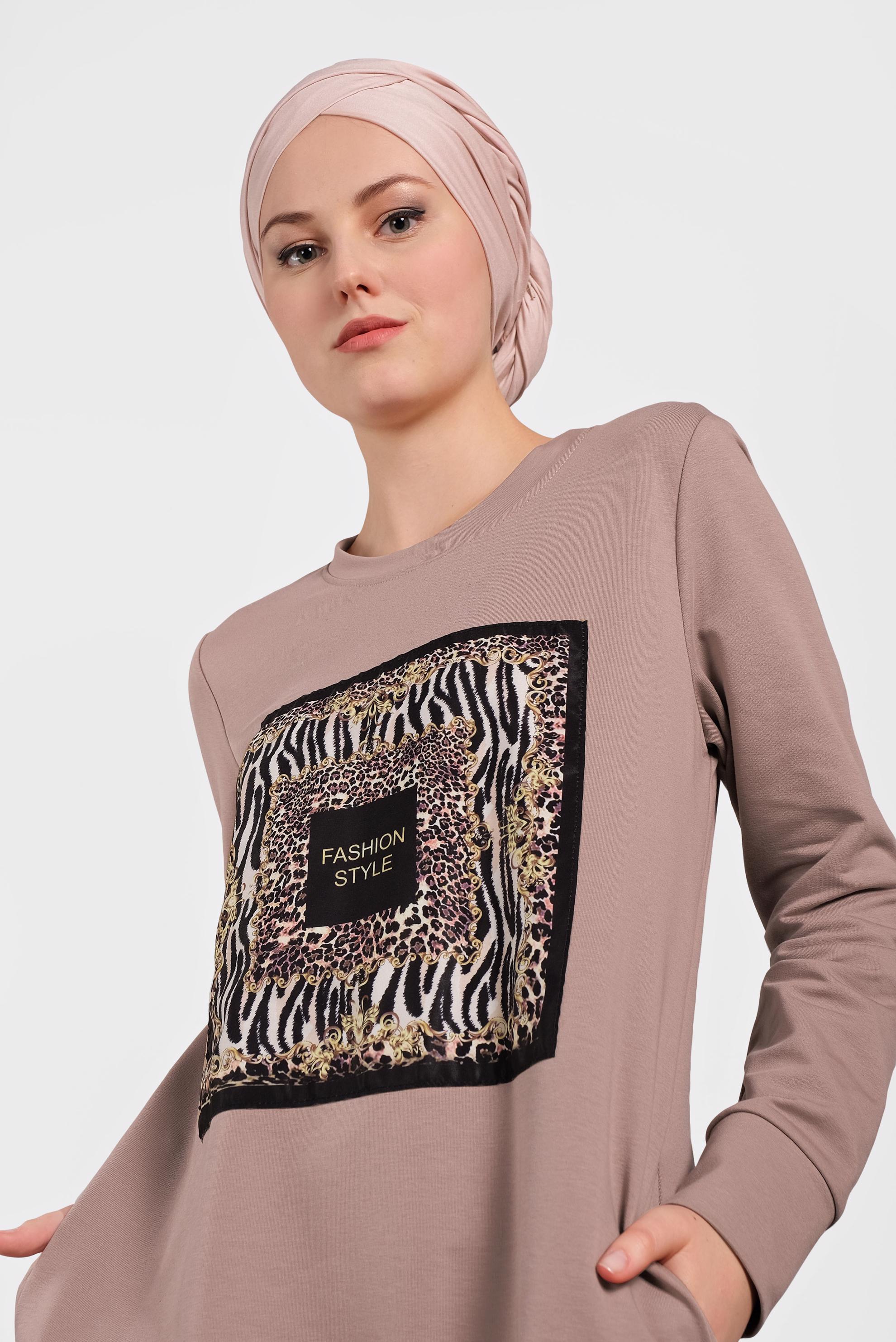 Tesettür giyim PEMBE 	DESENLİ EŞOFMAN ELBİSE 40124