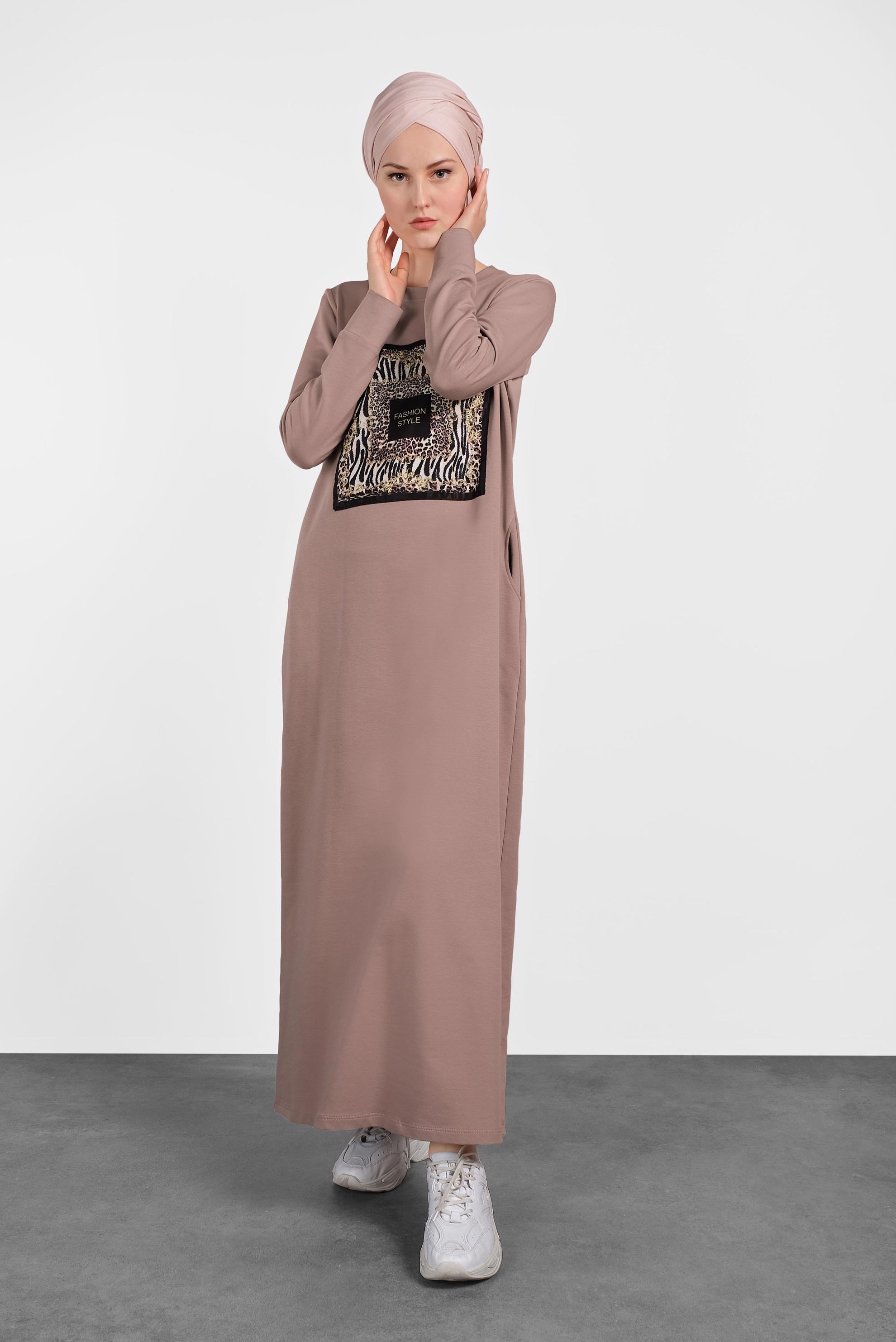 Tesettür giyim PEMBE 	DESENLİ EŞOFMAN ELBİSE 40124