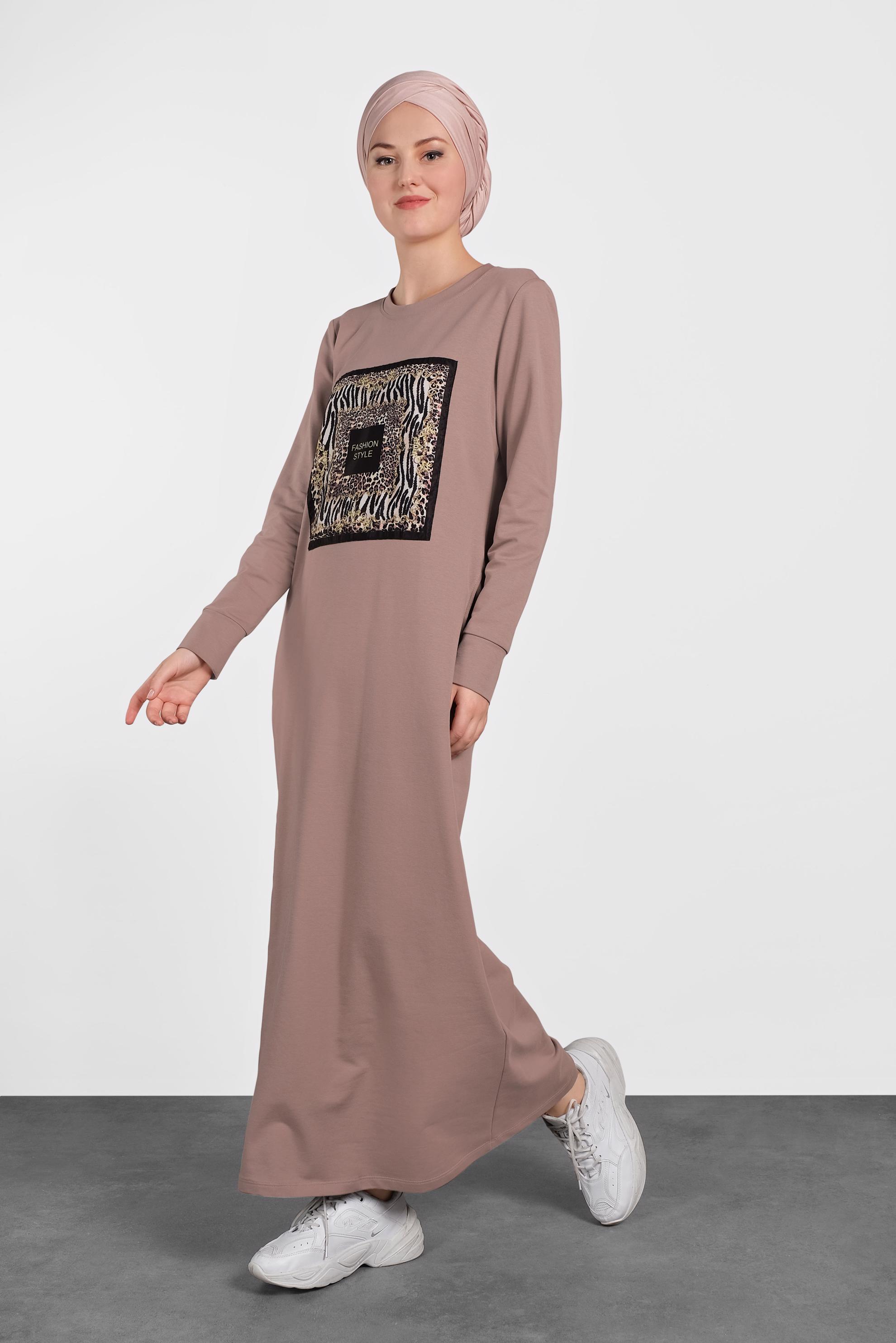 Tesettür giyim PEMBE 	DESENLİ EŞOFMAN ELBİSE 40124