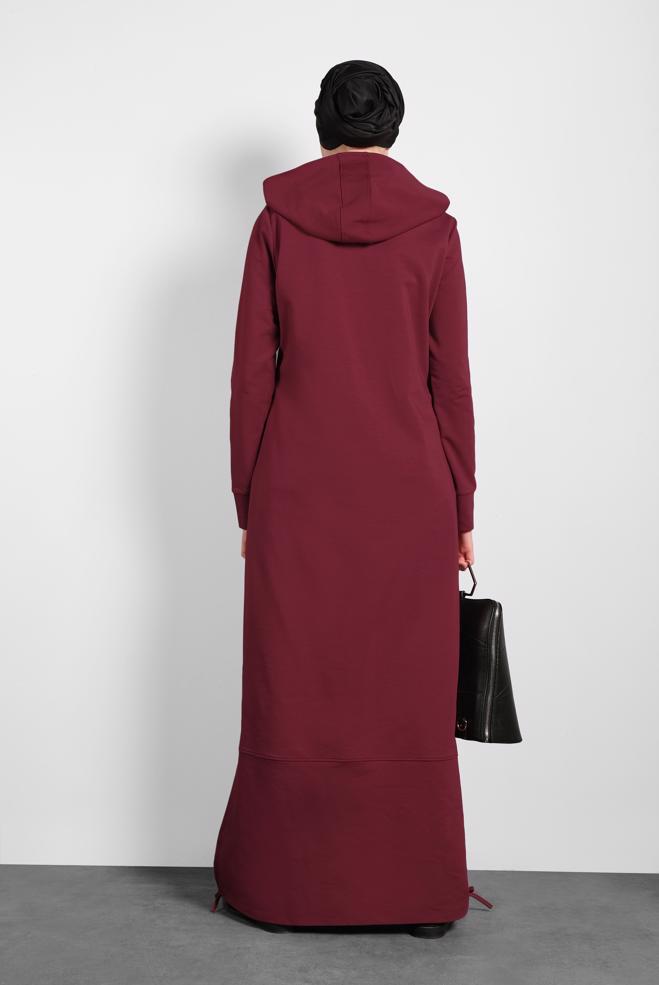 Tesettür giyim BORDO BASKILI PAMUKLU ELBİSE 40225 - ALVİNA