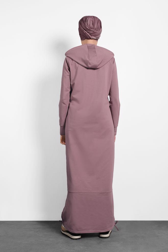 Tesettür giyim PEMBE BASKILI PAMUKLU ELBİSE 40225 - ALVİNA