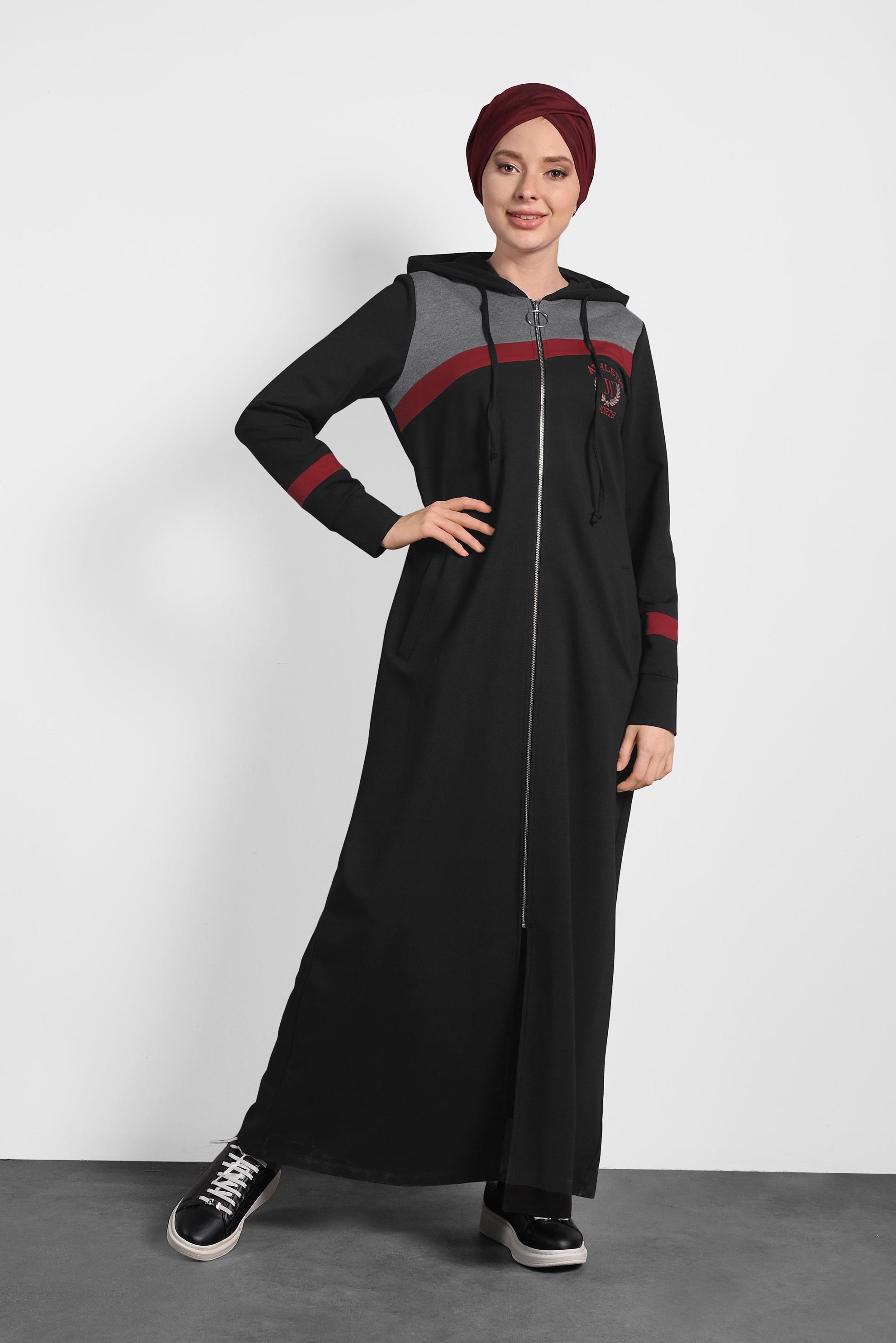 Tesettür giyim SİYAH 	FERMUAR DETAYLI EŞOFMAN TUNİK 40303