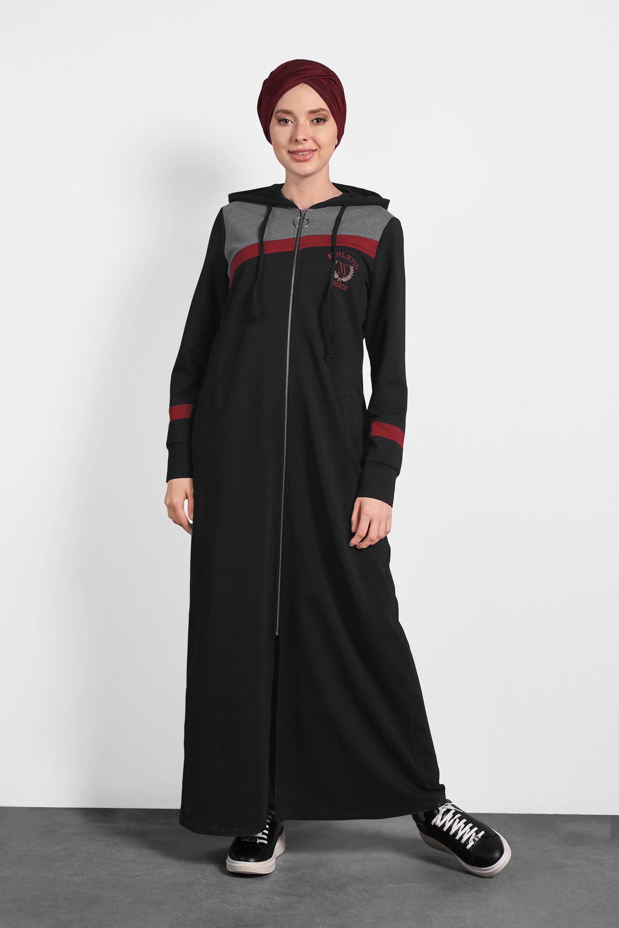 Tesettür giyim SİYAH 	FERMUAR DETAYLI EŞOFMAN TUNİK 40303