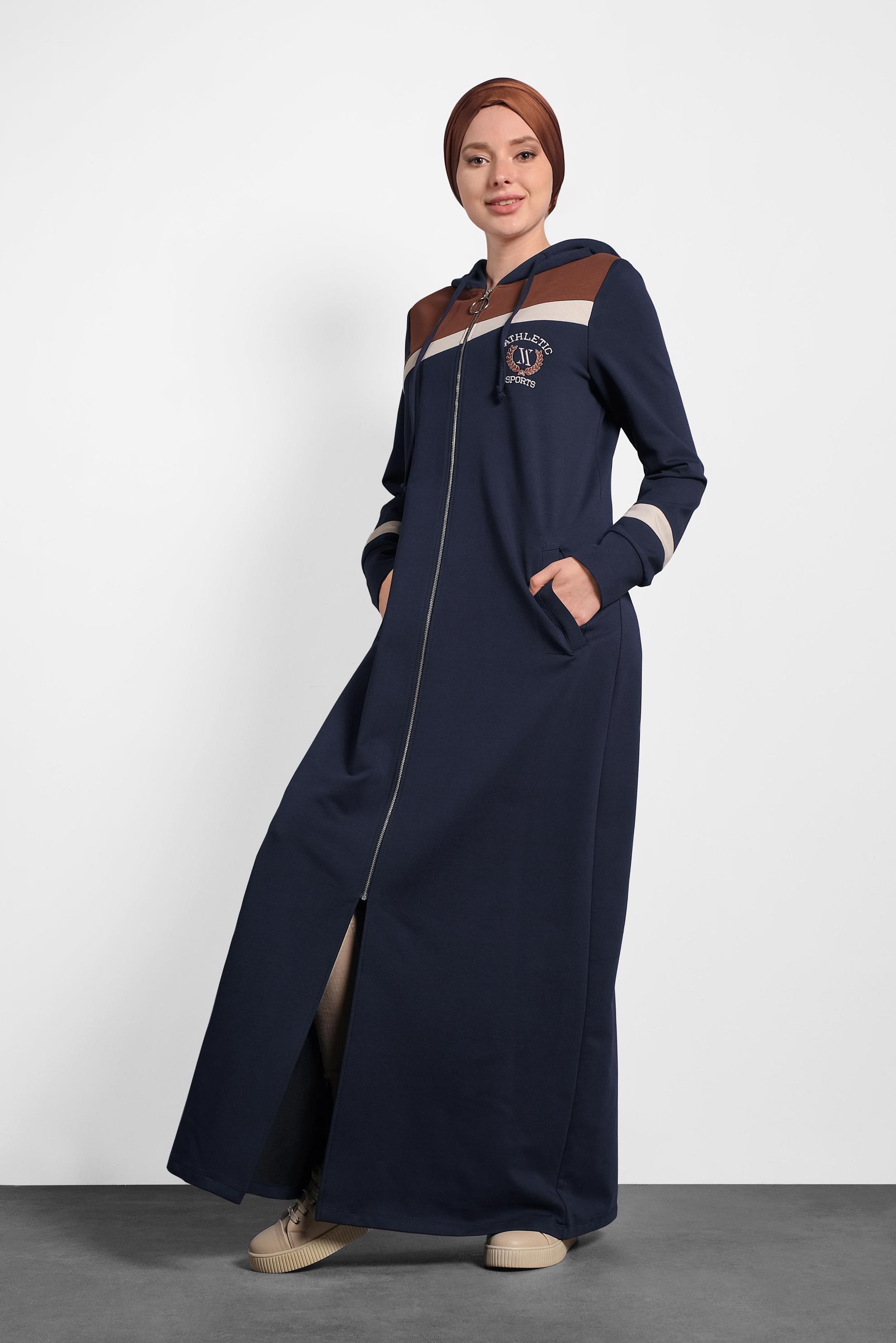 Tesettür giyim LACİVERT 	FERMUAR DETAYLI EŞOFMAN TUNİK 40303