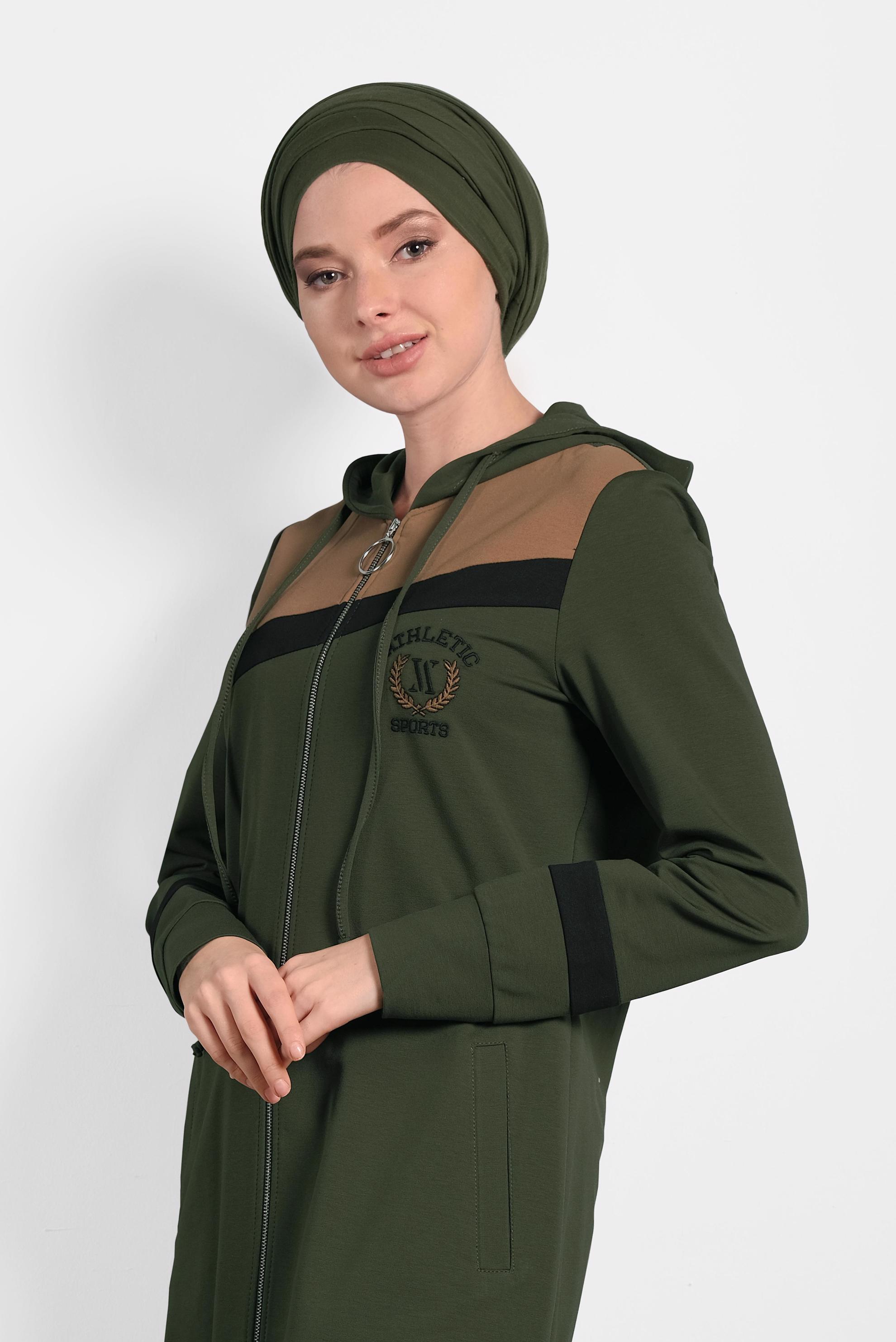 Tesettür giyim HAKİ 	FERMUAR DETAYLI EŞOFMAN TUNİK 40303