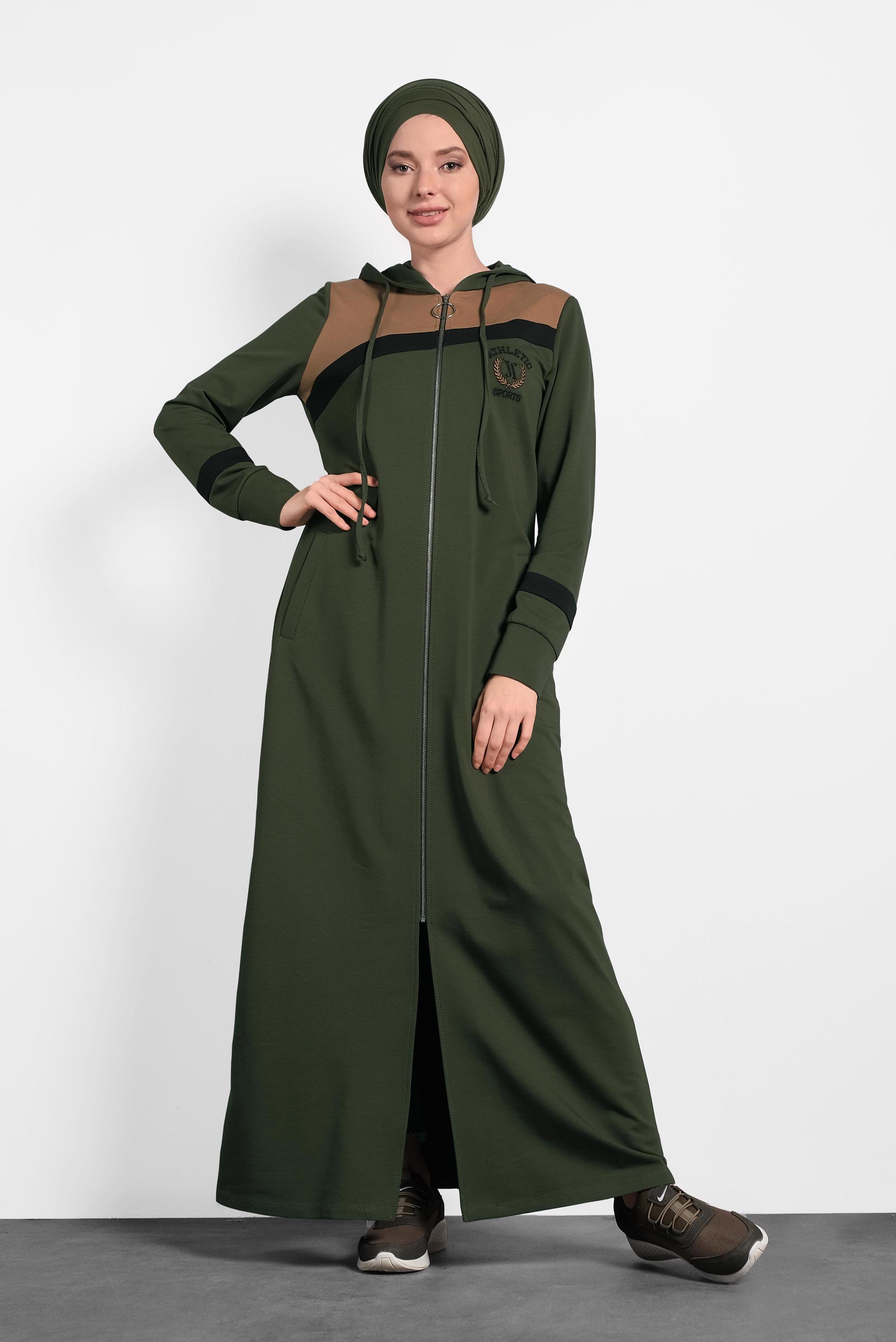 Tesettür giyim HAKİ 	FERMUAR DETAYLI EŞOFMAN TUNİK 40303