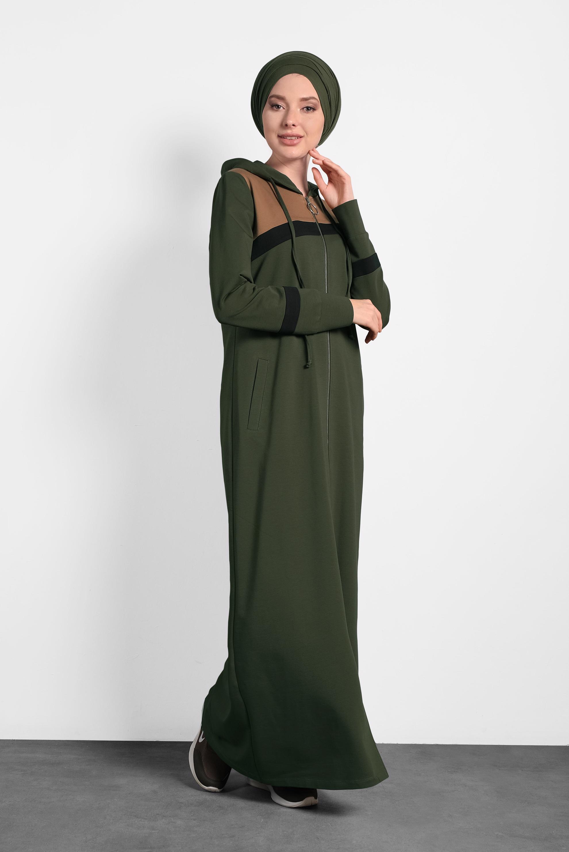 Tesettür giyim HAKİ 	FERMUAR DETAYLI EŞOFMAN TUNİK 40303