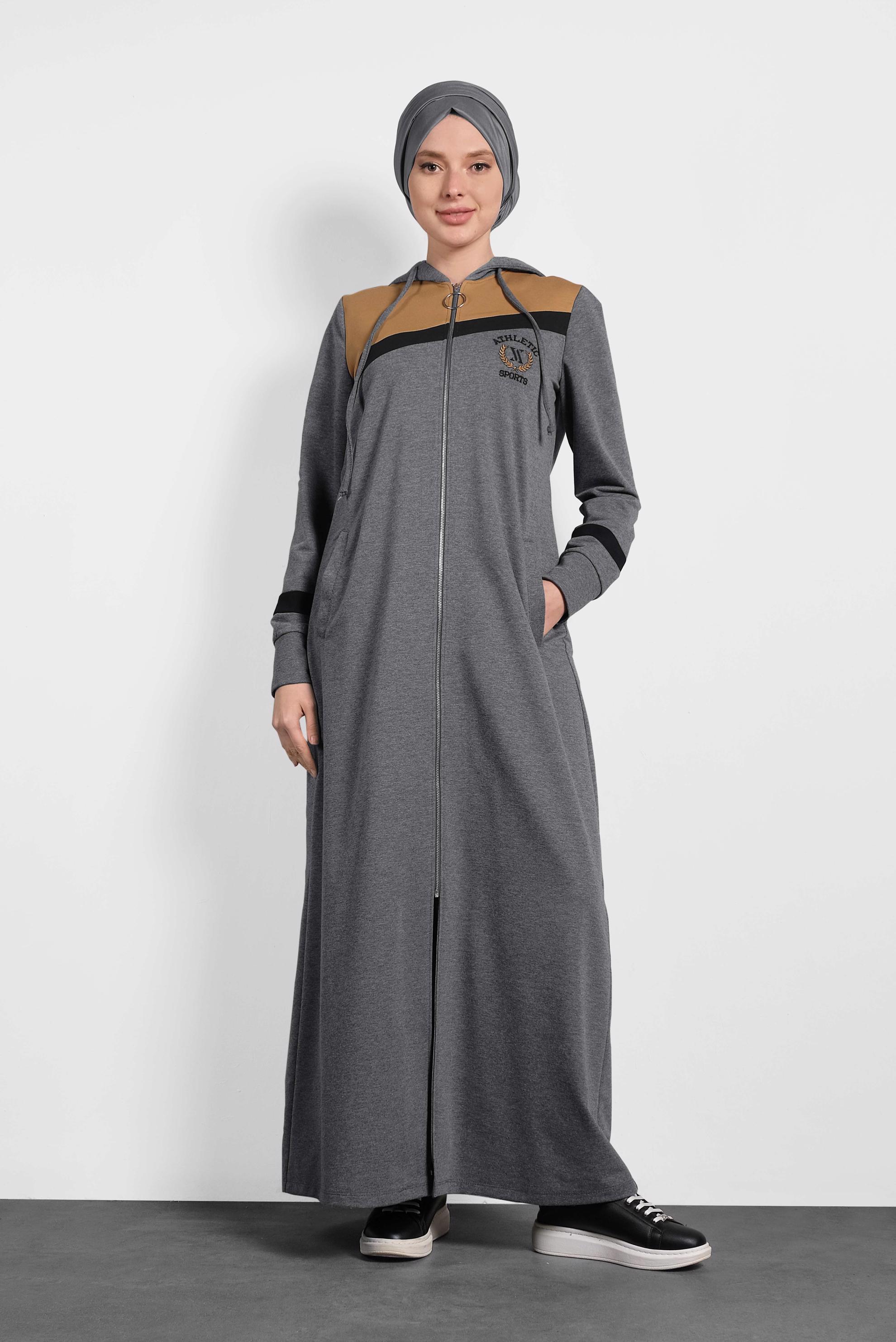 Tesettür giyim GRİ 	FERMUAR DETAYLI EŞOFMAN TUNİK 40303