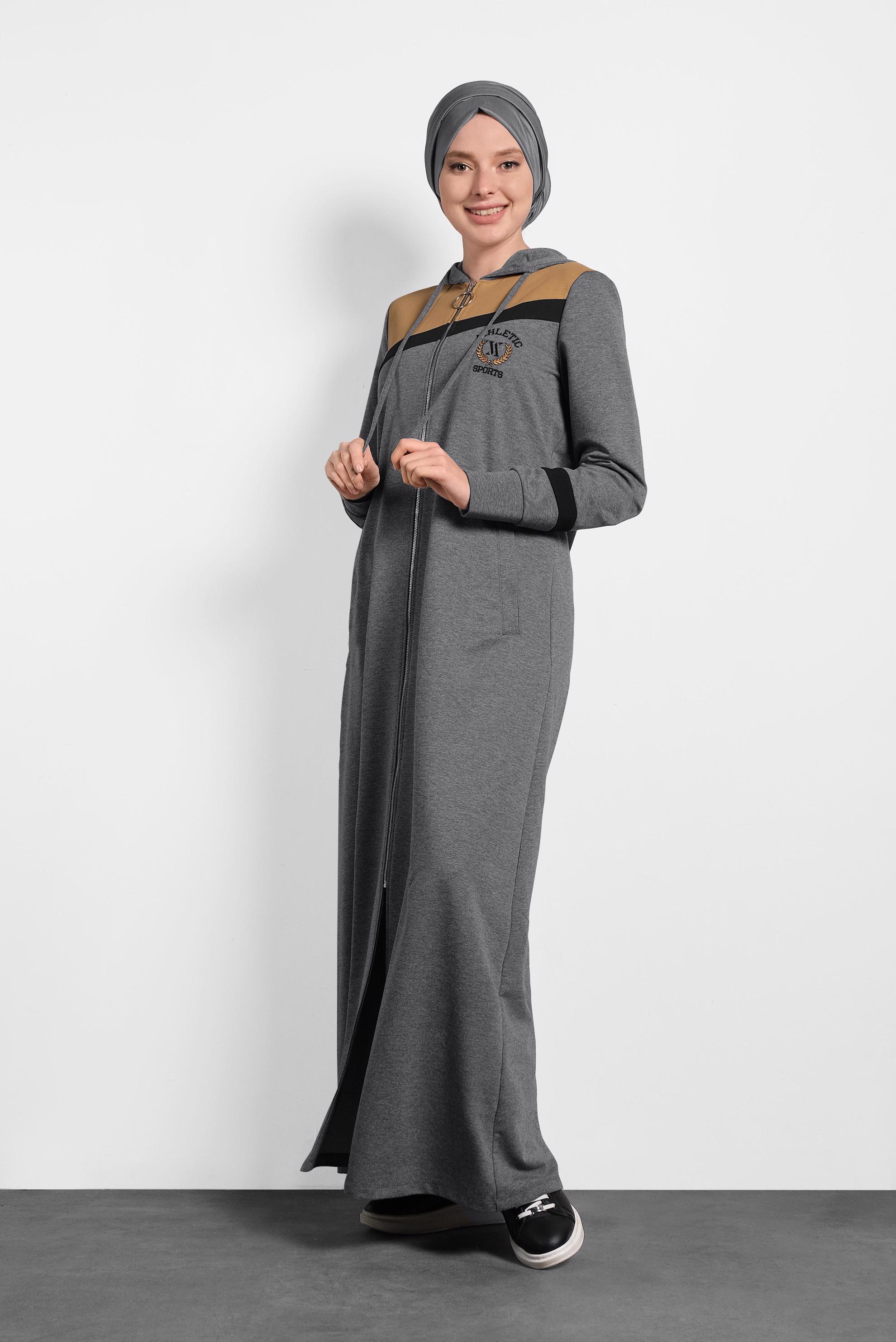 Tesettür giyim GRİ 	FERMUAR DETAYLI EŞOFMAN TUNİK 40303