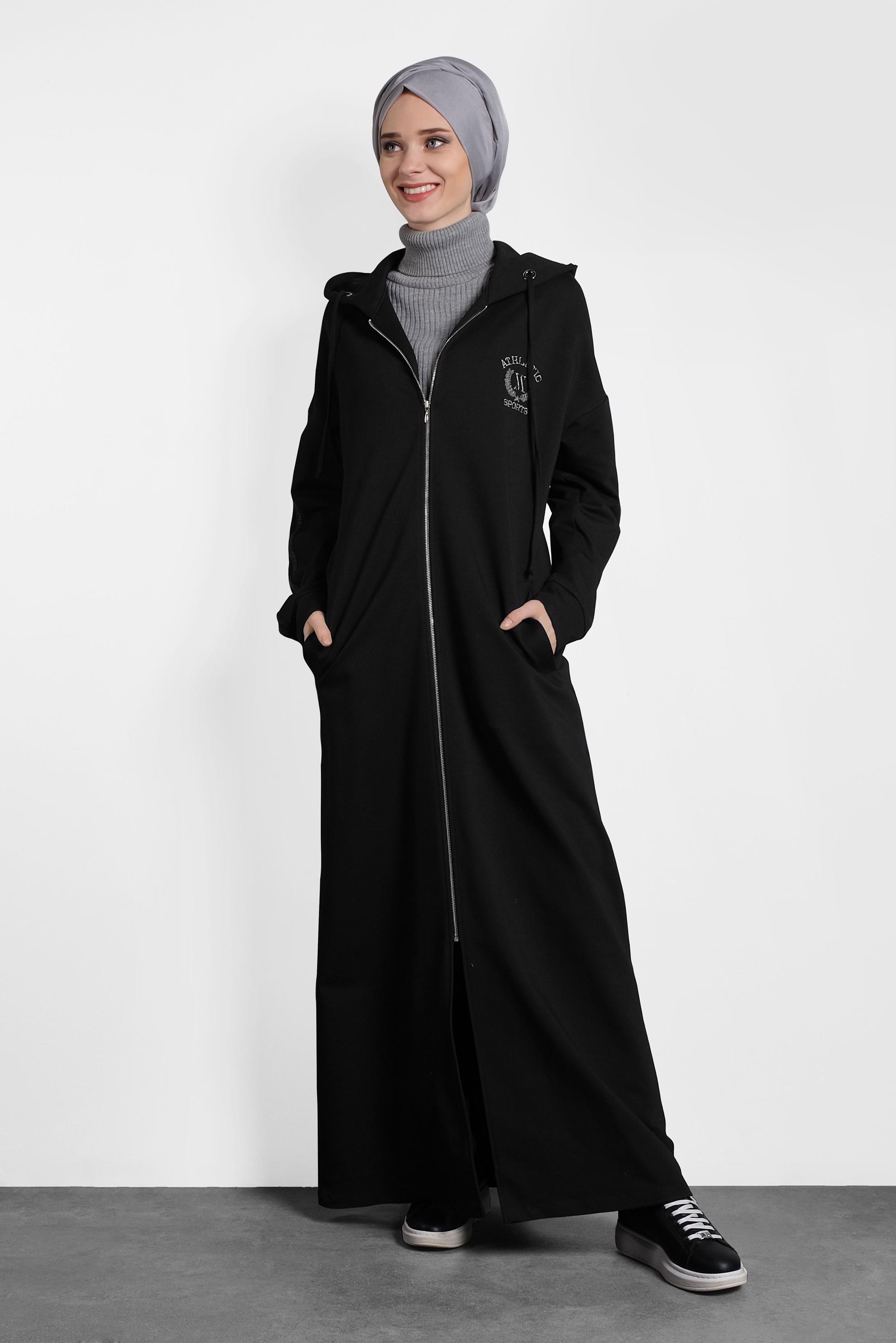 Tesettür giyim SİYAH FERMUARLI ŞERİTLİ EŞOFMAN TUNİK 40345