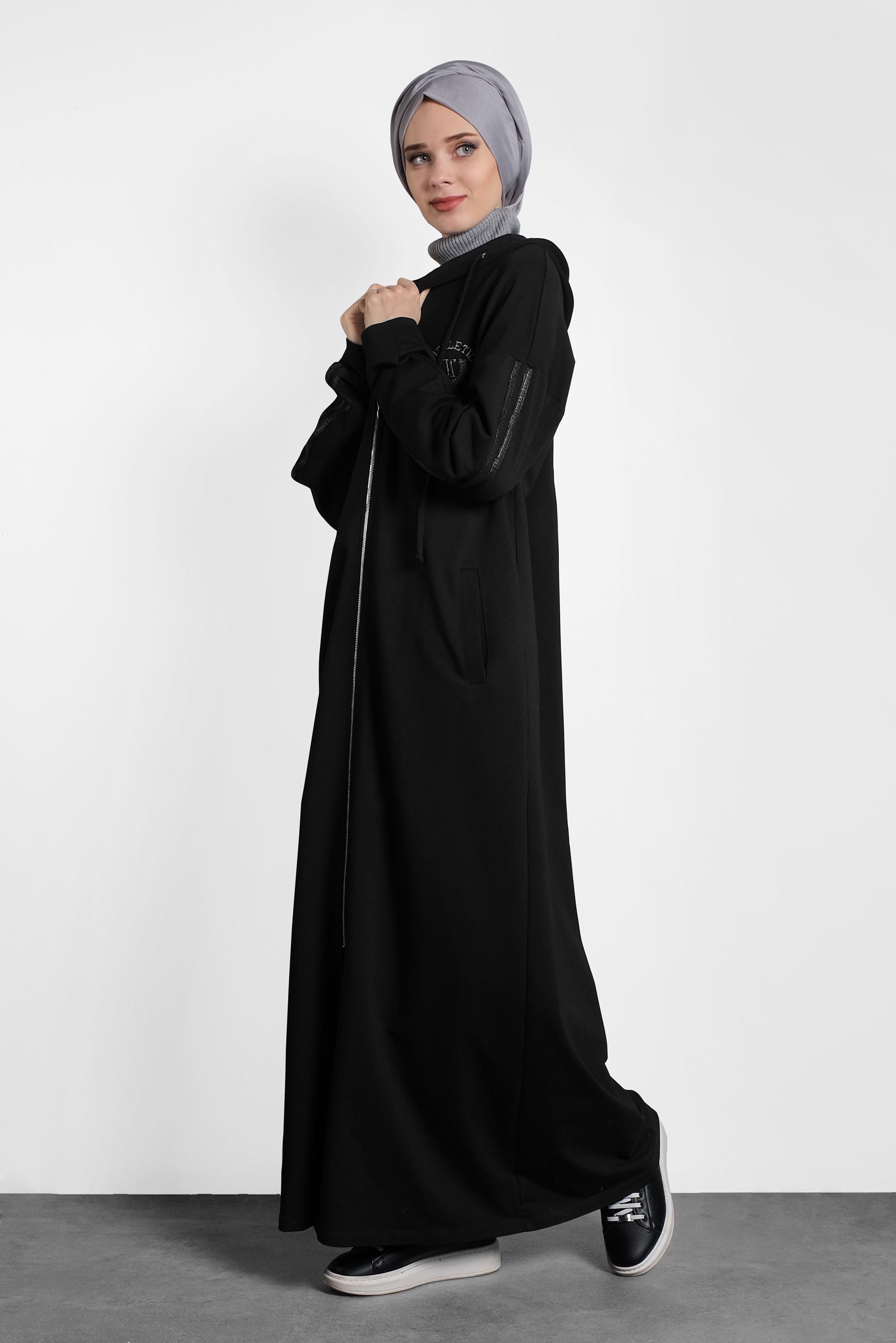 Tesettür giyim SİYAH FERMUARLI ŞERİTLİ EŞOFMAN TUNİK 40345