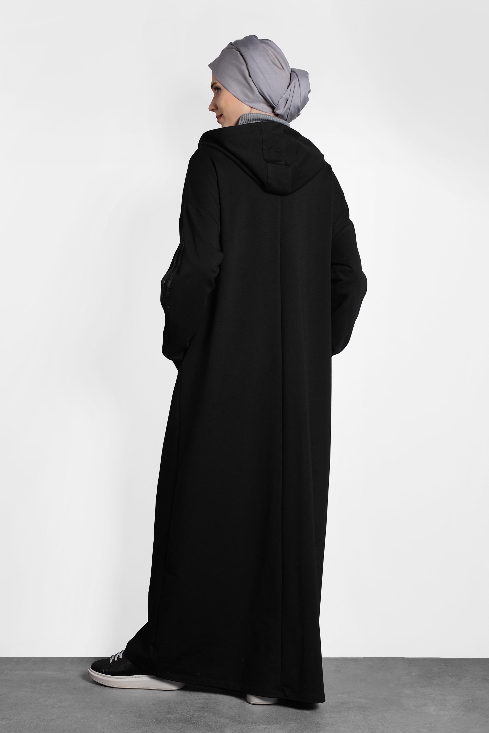 Tesettür giyim SİYAH FERMUARLI ŞERİTLİ EŞOFMAN TUNİK 40345