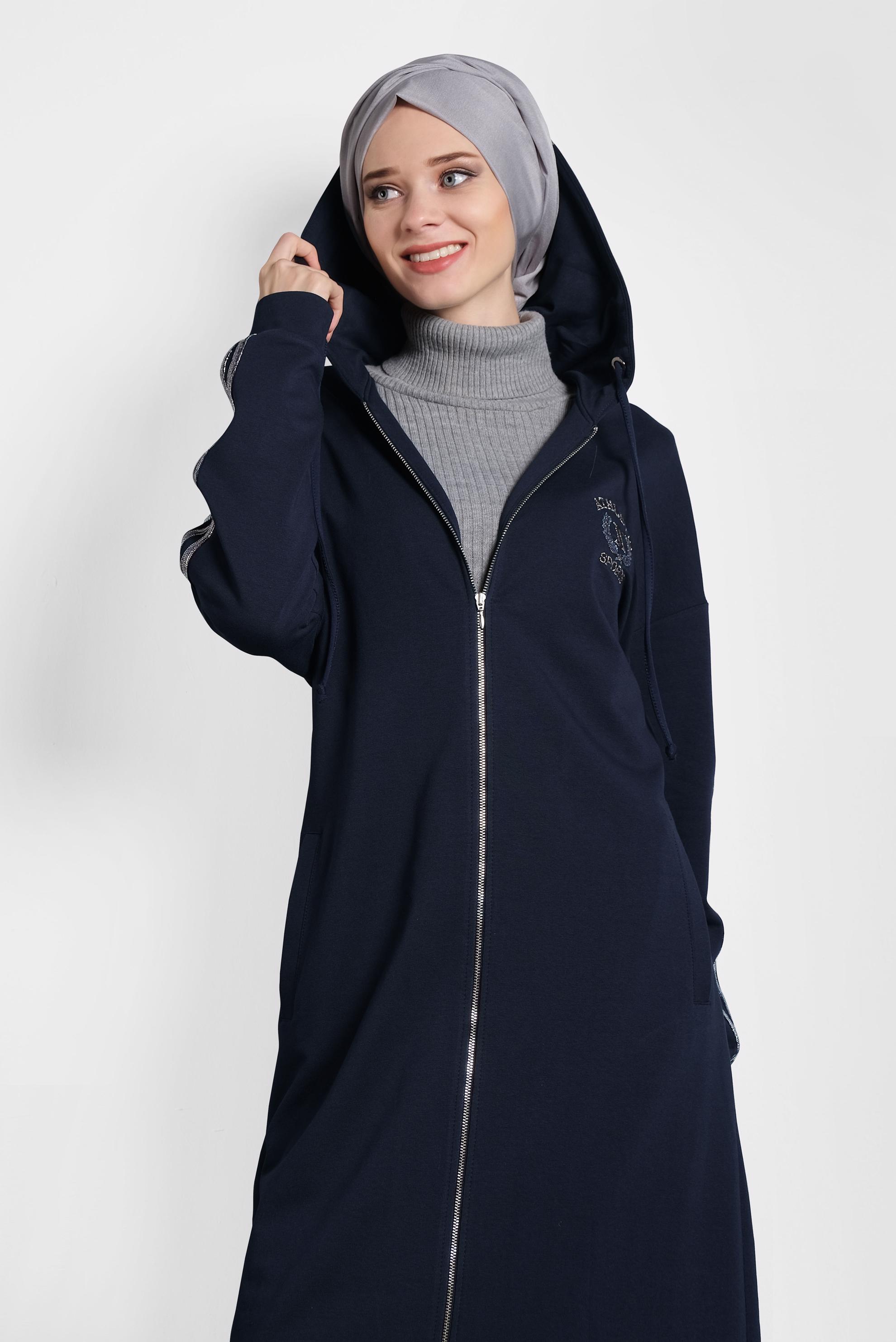 Tesettür giyim LACİVERT FERMUARLI ŞERİTLİ EŞOFMAN TUNİK 40345