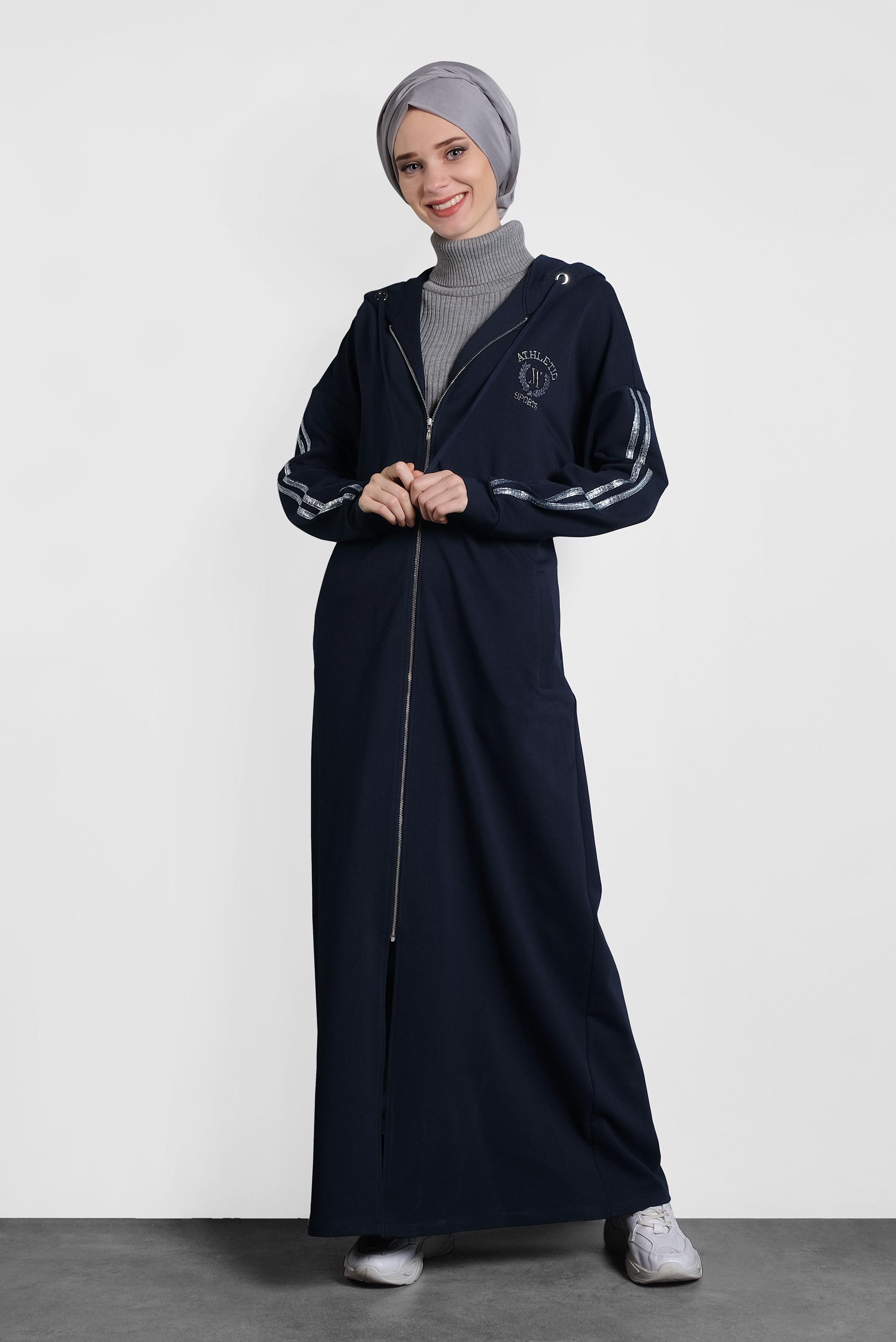 Tesettür giyim LACİVERT FERMUARLI ŞERİTLİ EŞOFMAN TUNİK 40345