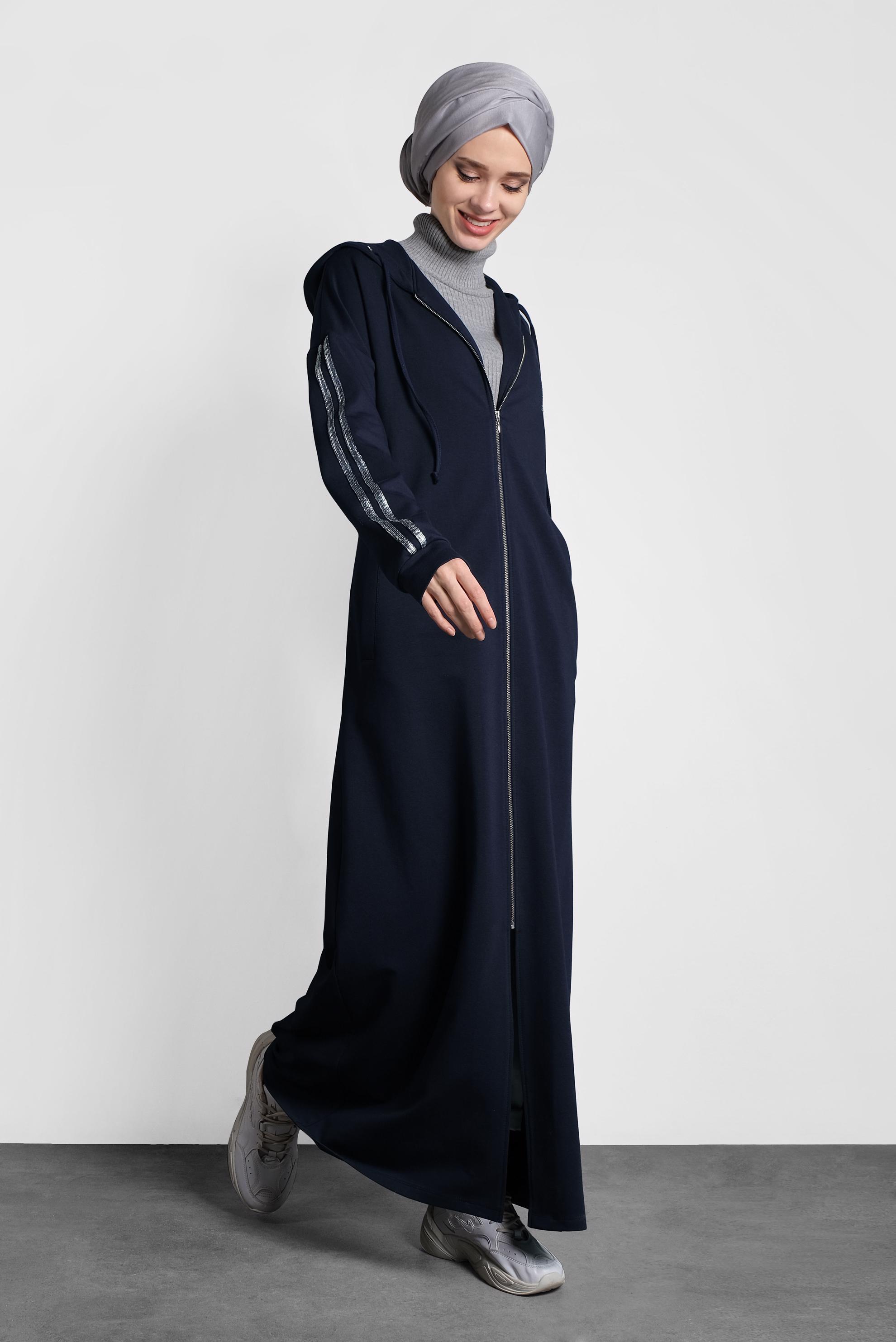 Tesettür giyim LACİVERT FERMUARLI ŞERİTLİ EŞOFMAN TUNİK 40345