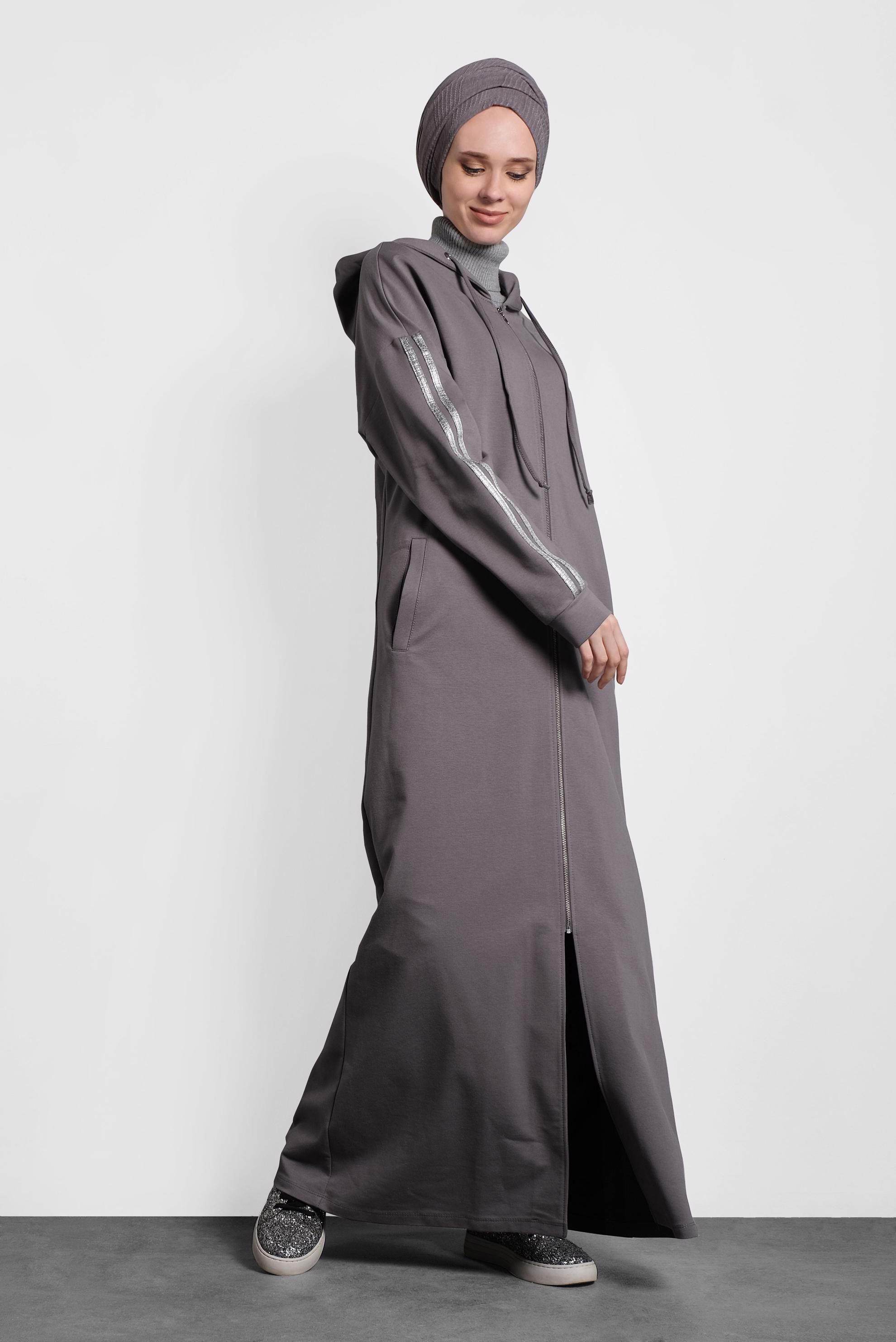 Tesettür giyim GRİ FERMUARLI ŞERİTLİ EŞOFMAN TUNİK 40345
