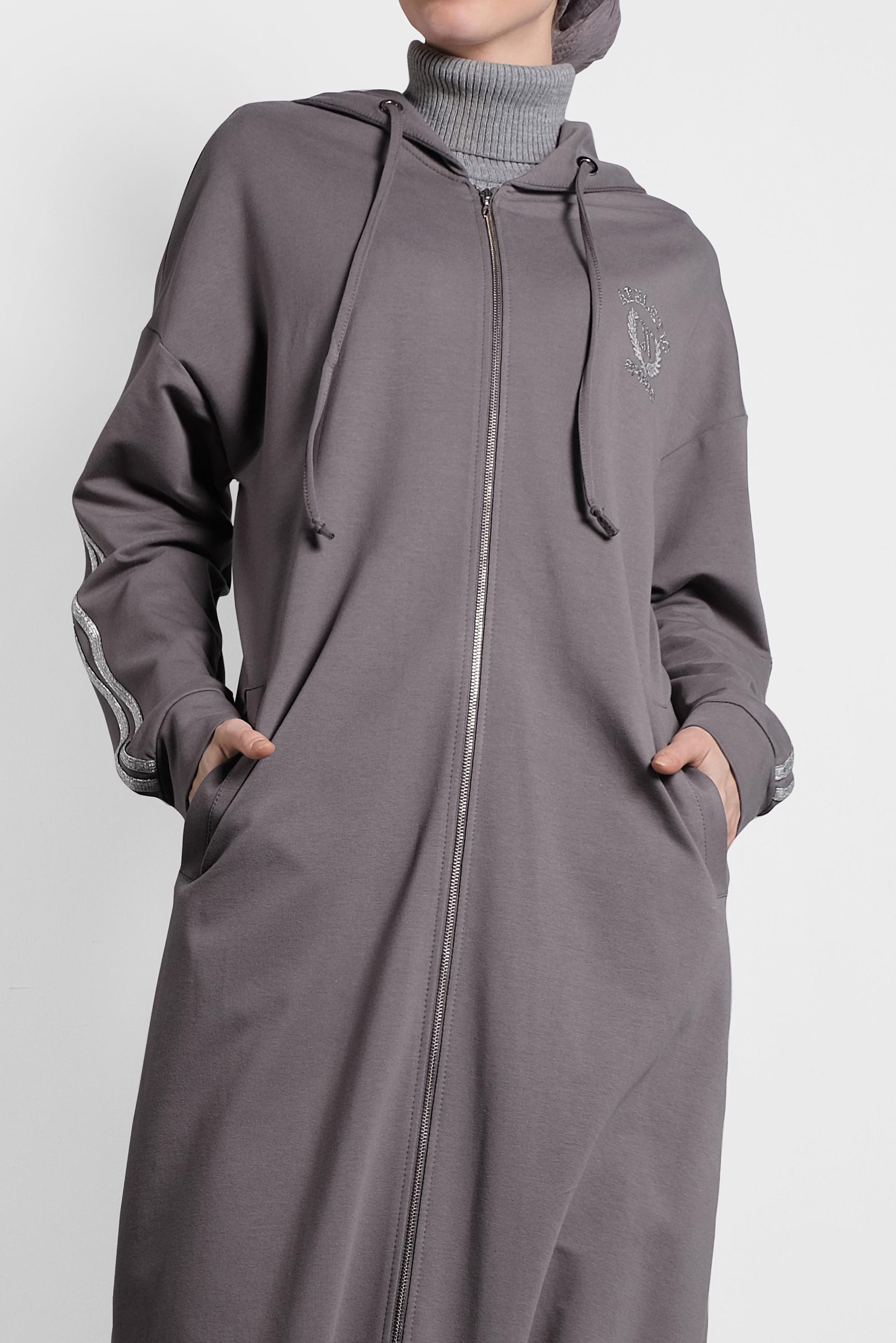 Tesettür giyim GRİ FERMUARLI ŞERİTLİ EŞOFMAN TUNİK 40345