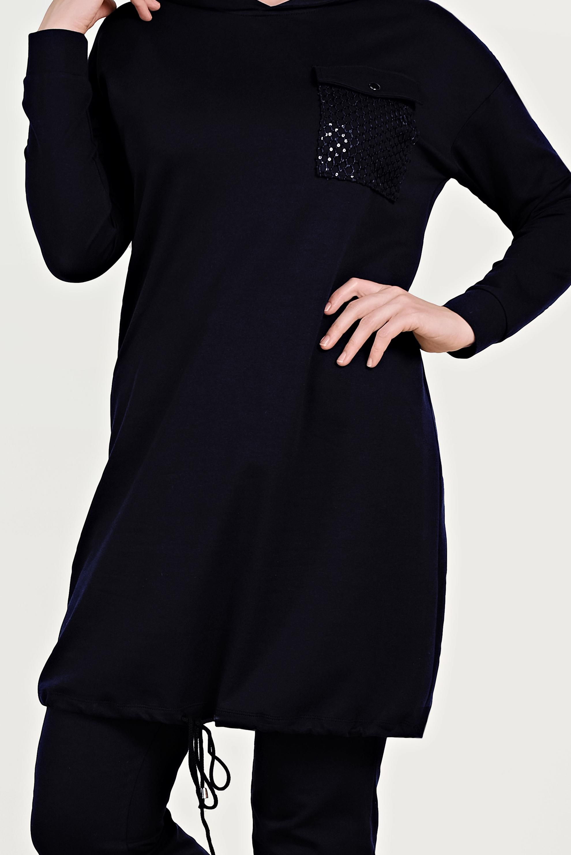 Tesettür giyim SİYAH ETEK UCU BÜZGÜLÜ PAMUKLU EŞOFMAN TAKIMI 40478