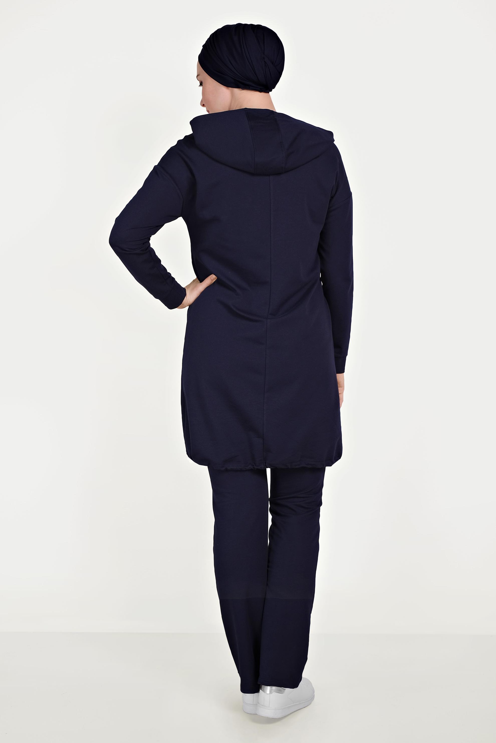 Tesettür giyim LACİVERT ETEK UCU BÜZGÜLÜ PAMUKLU EŞOFMAN TAKIMI 40478