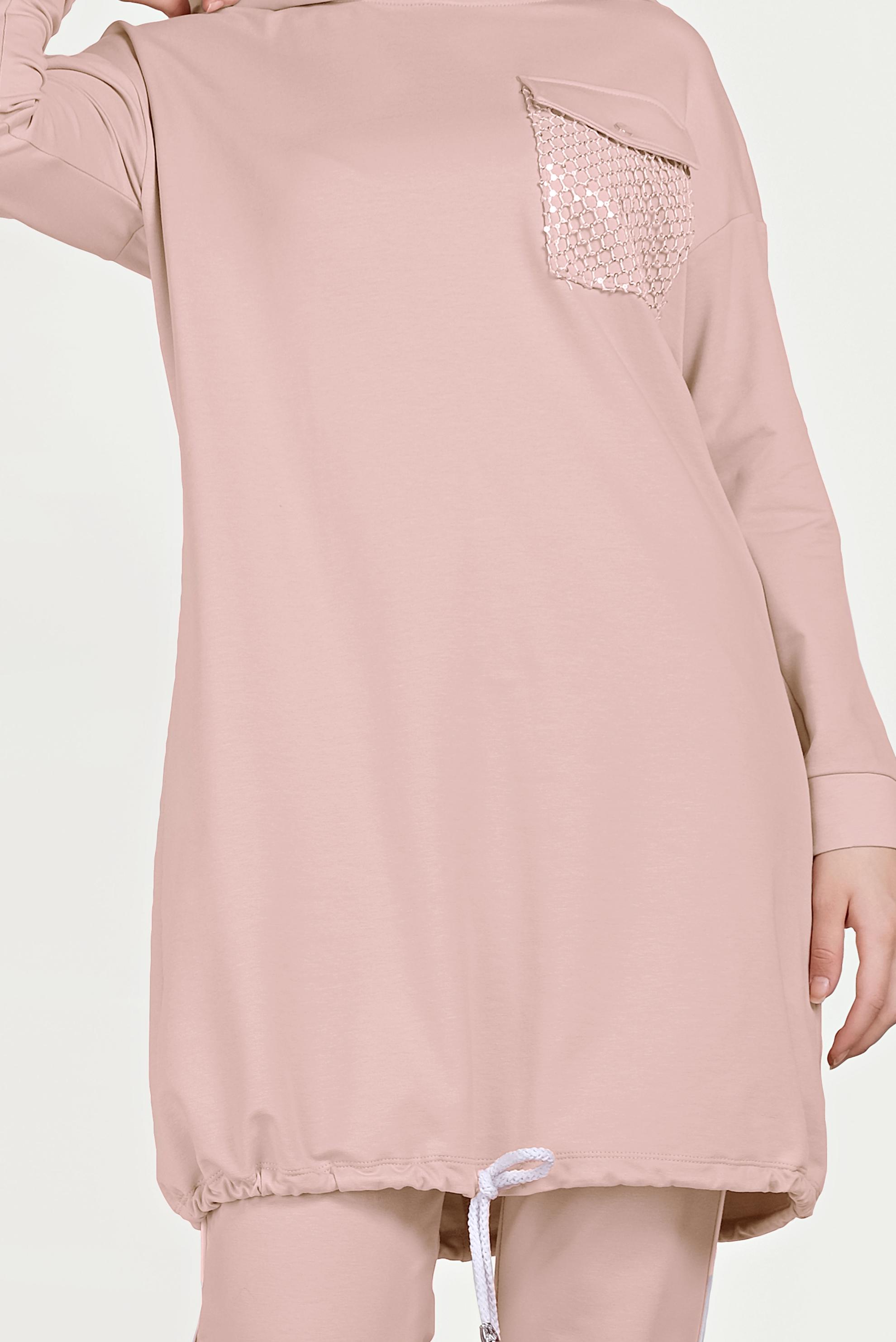 Tesettür giyim PUDRA ETEK UCU BÜZGÜLÜ PAMUKLU EŞOFMAN TAKIMI 40478