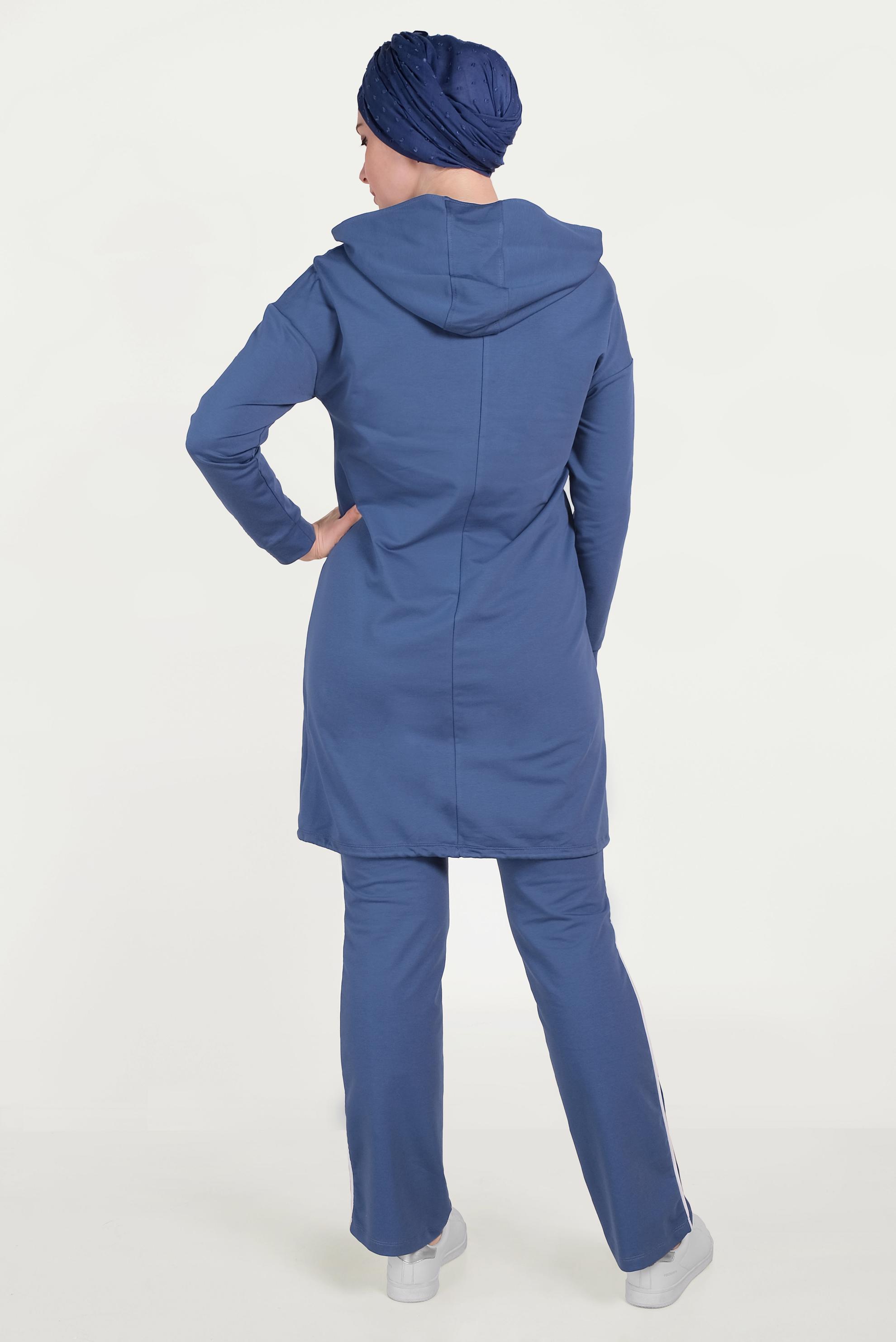 Tesettür giyim LACİVERT ETEK UCU BÜZGÜLÜ PAMUKLU EŞOFMAN TAKIMI 40478