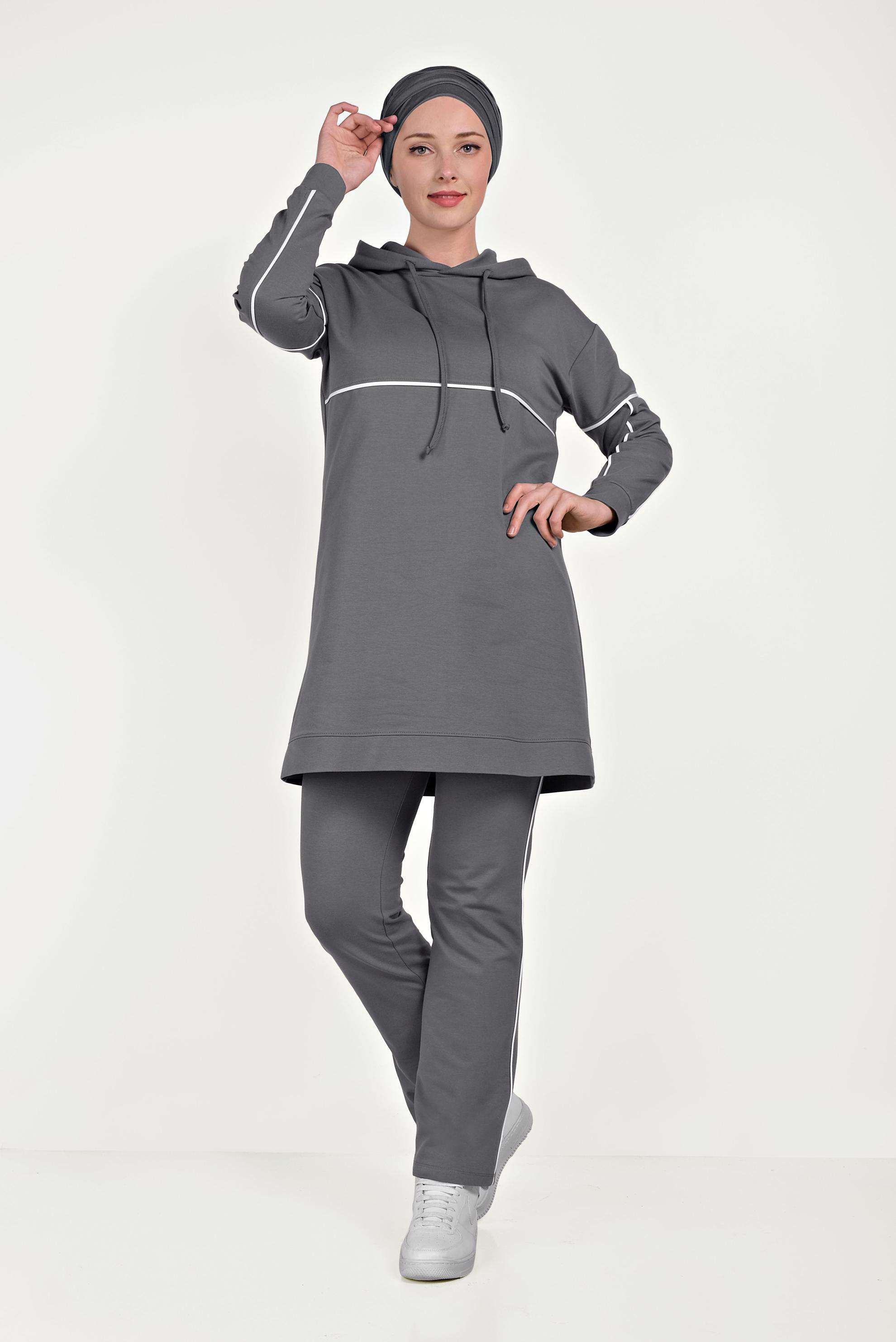 Tesettür giyim GRİ PAMUKLU EŞOFMAN TAKIMI 40487