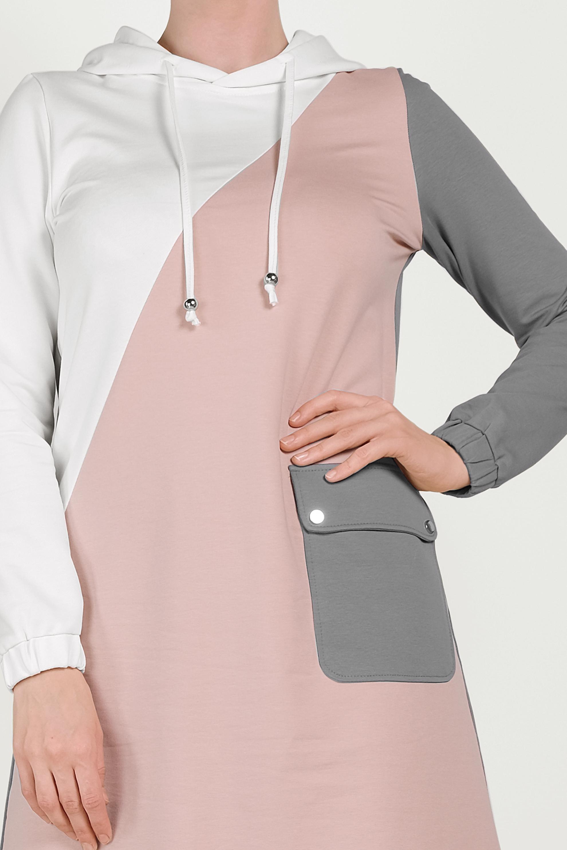 Tesettür giyim GRİ CEP DETAYLI İKİLİ PANTOLONLU EŞOFMAN TAKIMI 40488