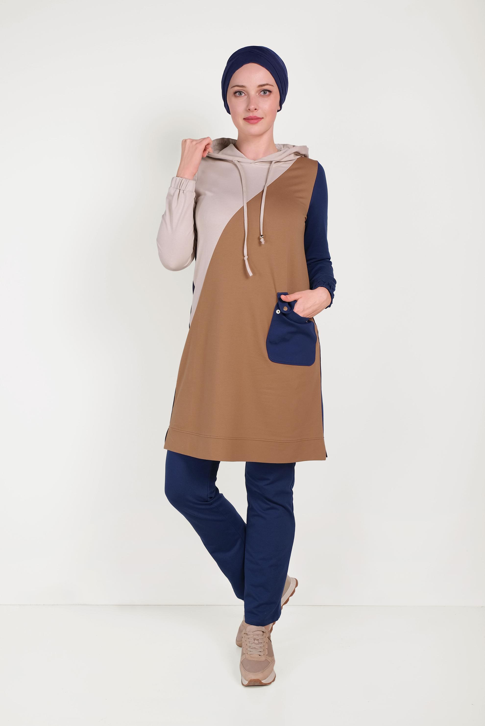 Tesettür giyim LACİVERT CEP DETAYLI İKİLİ PANTOLONLU EŞOFMAN TAKIMI 40488