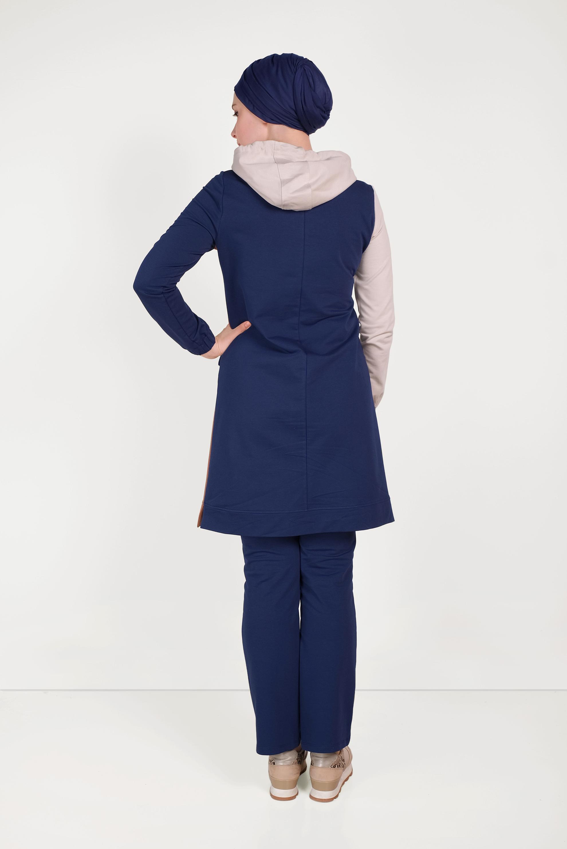 Tesettür giyim LACİVERT CEP DETAYLI İKİLİ PANTOLONLU EŞOFMAN TAKIMI 40488