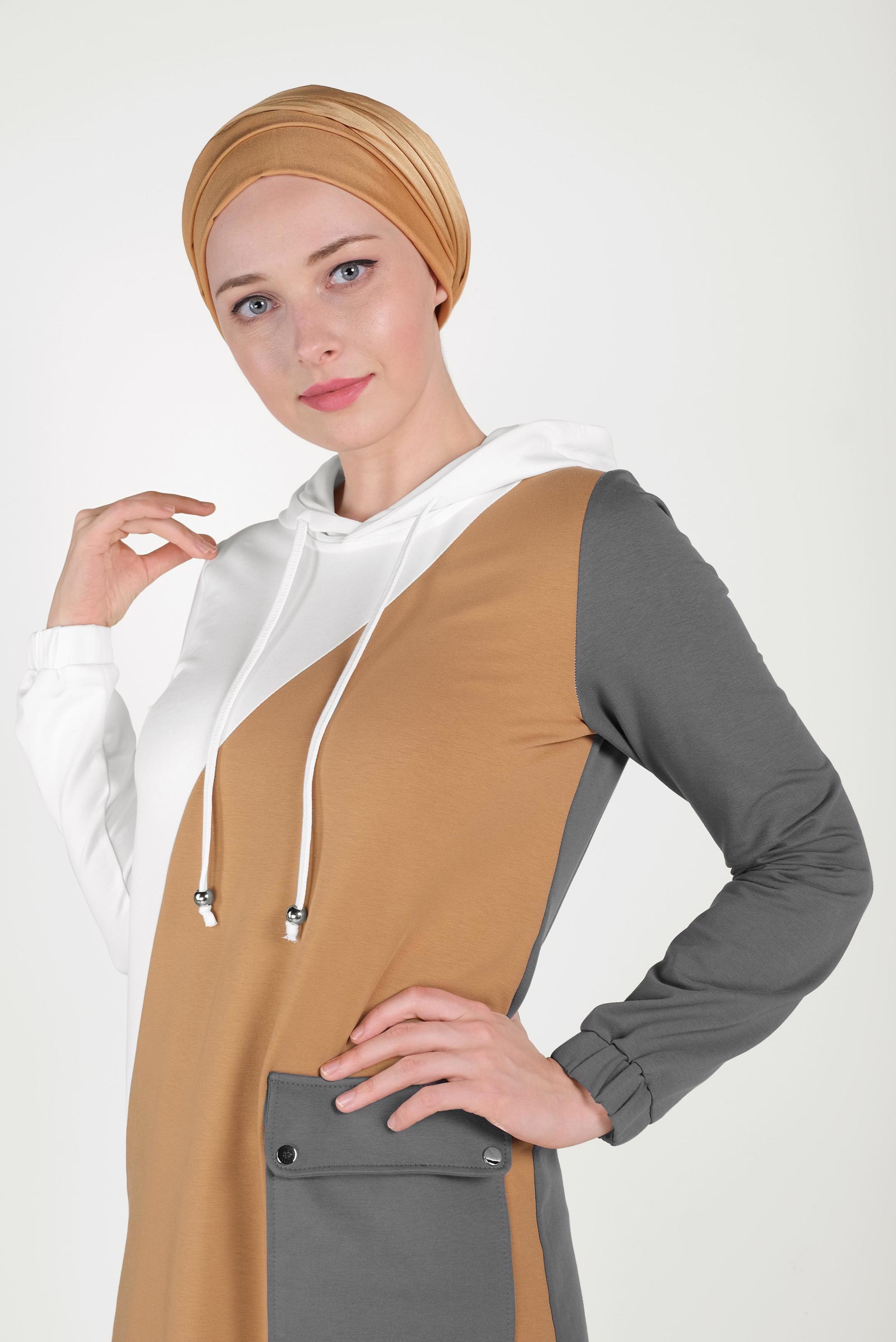 Tesettür giyim GRİ CEP DETAYLI İKİLİ PANTOLONLU EŞOFMAN TAKIMI 40488