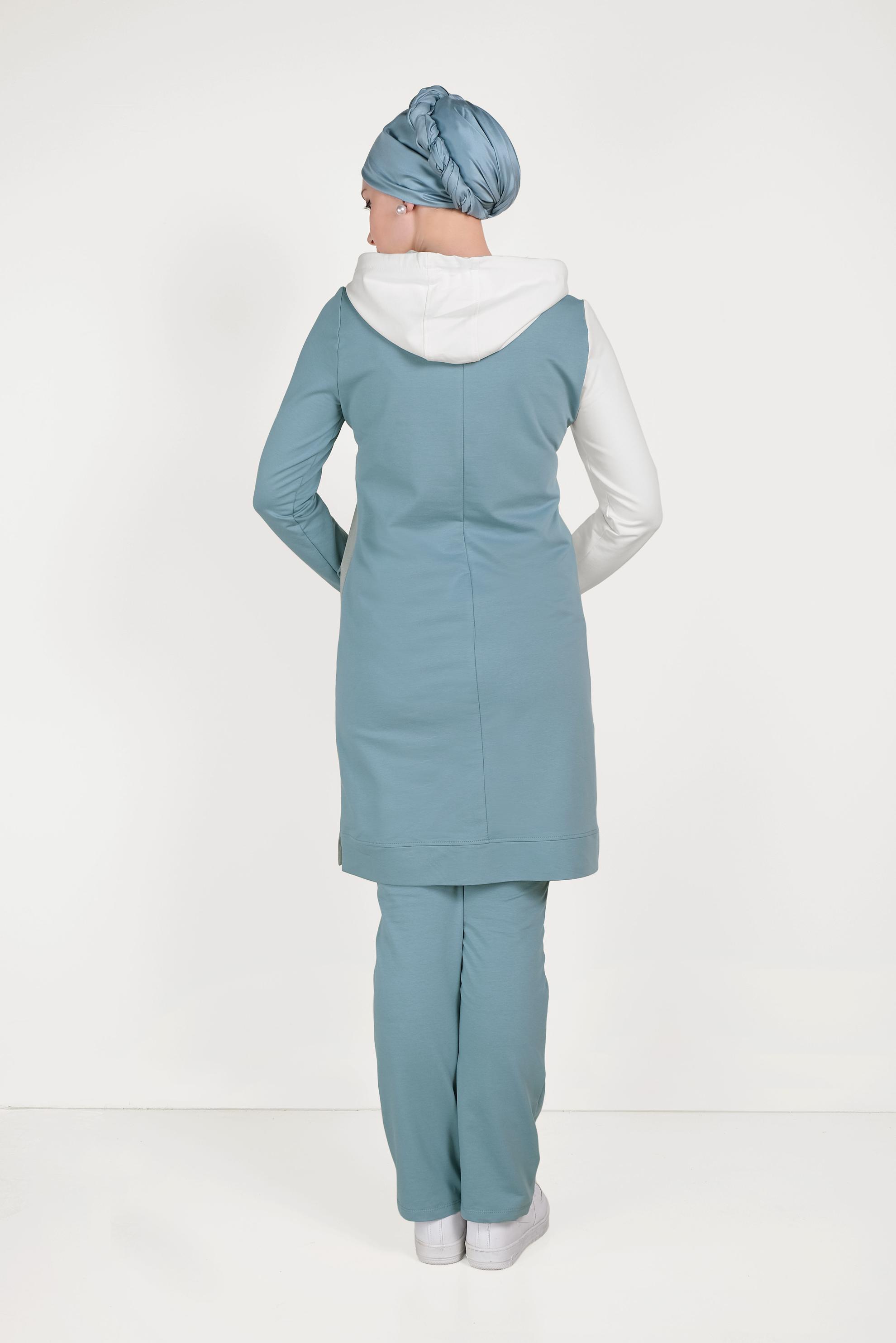 Tesettür giyim MAVİ CEP DETAYLI İKİLİ PANTOLONLU EŞOFMAN TAKIMI 40488