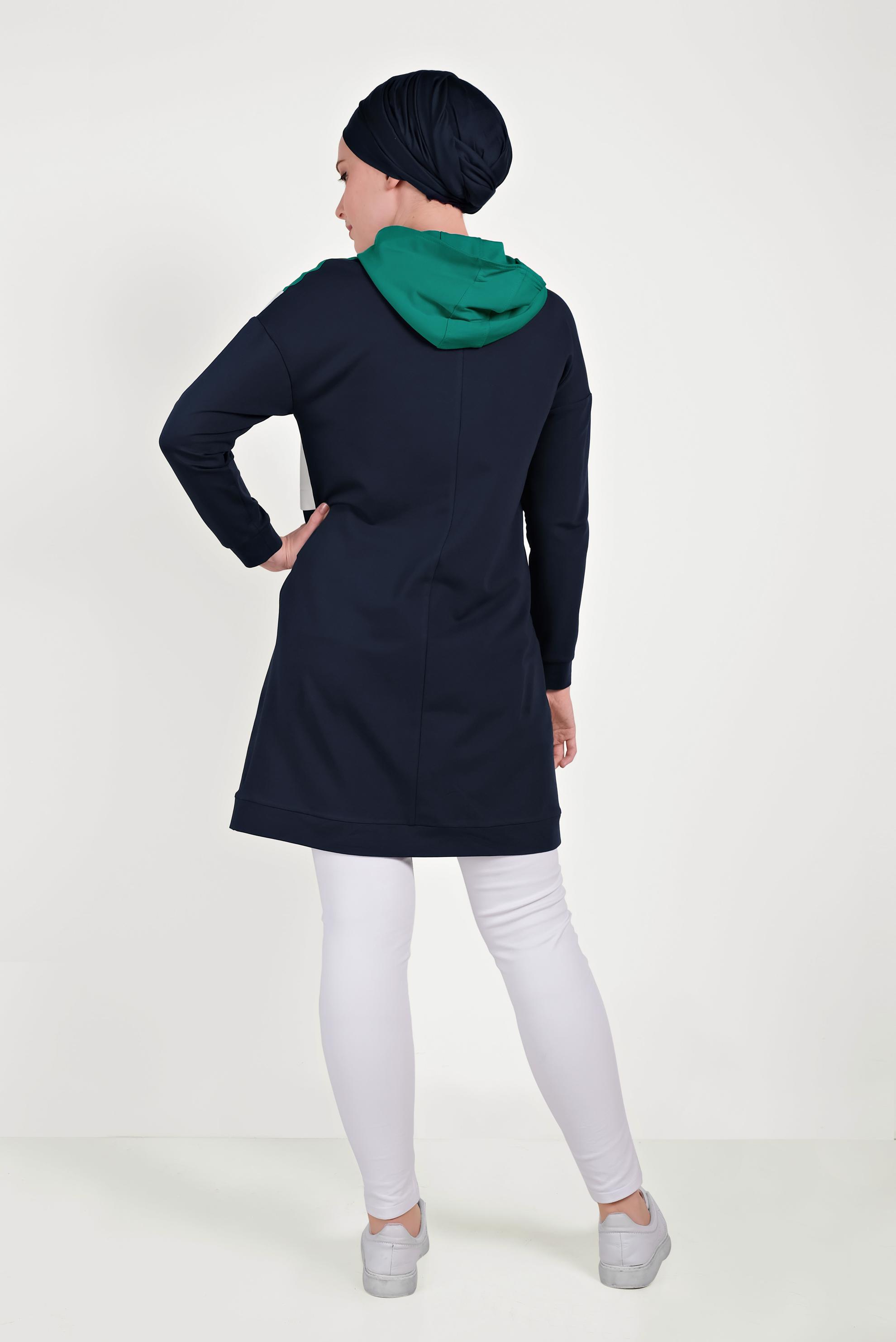Tesettür giyim LACİVERT 3 RENKLİ FERMUARLI EŞOFMAN TUNİK 40489