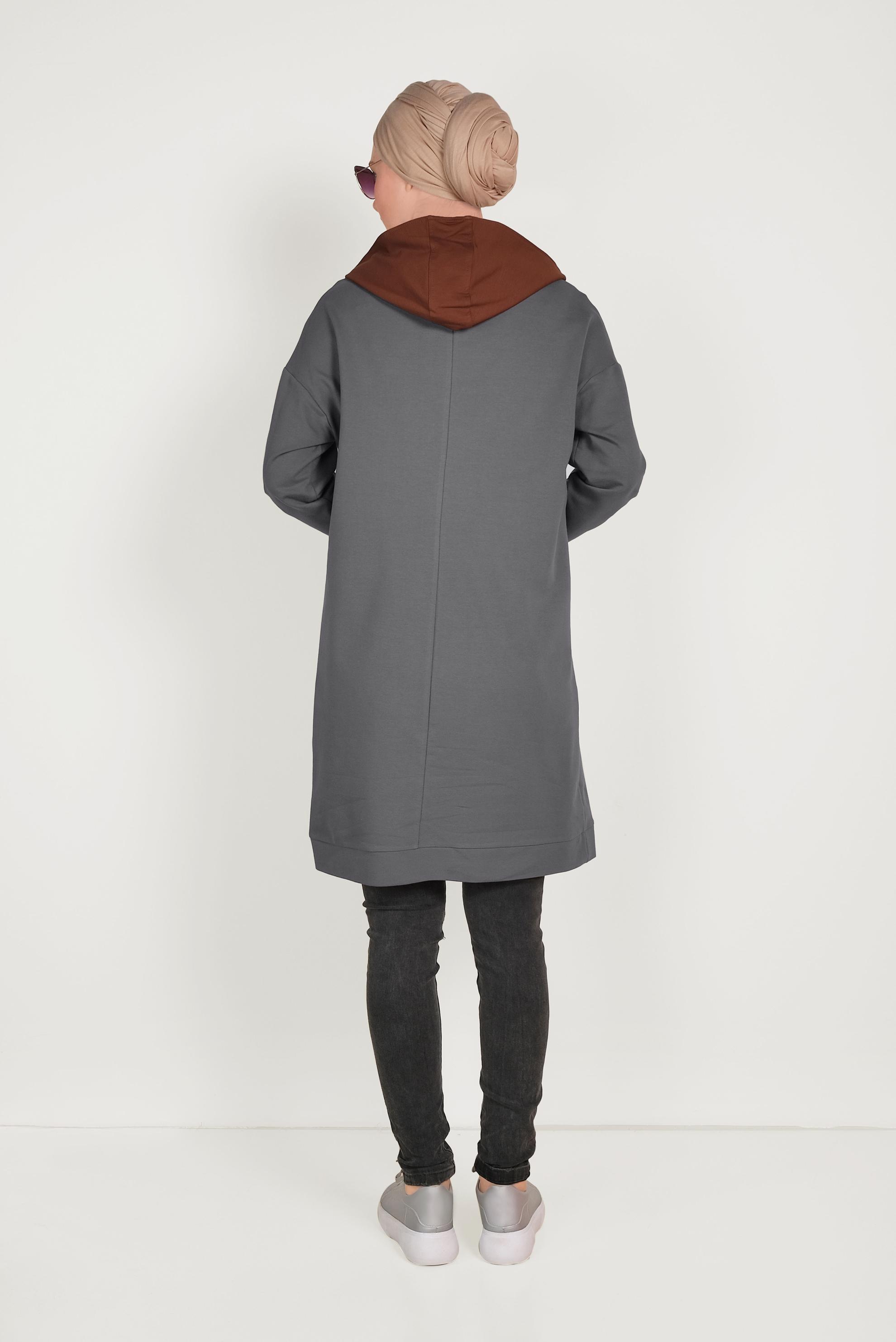 Tesettür giyim GRİ 3 RENKLİ FERMUARLI EŞOFMAN TUNİK 40489