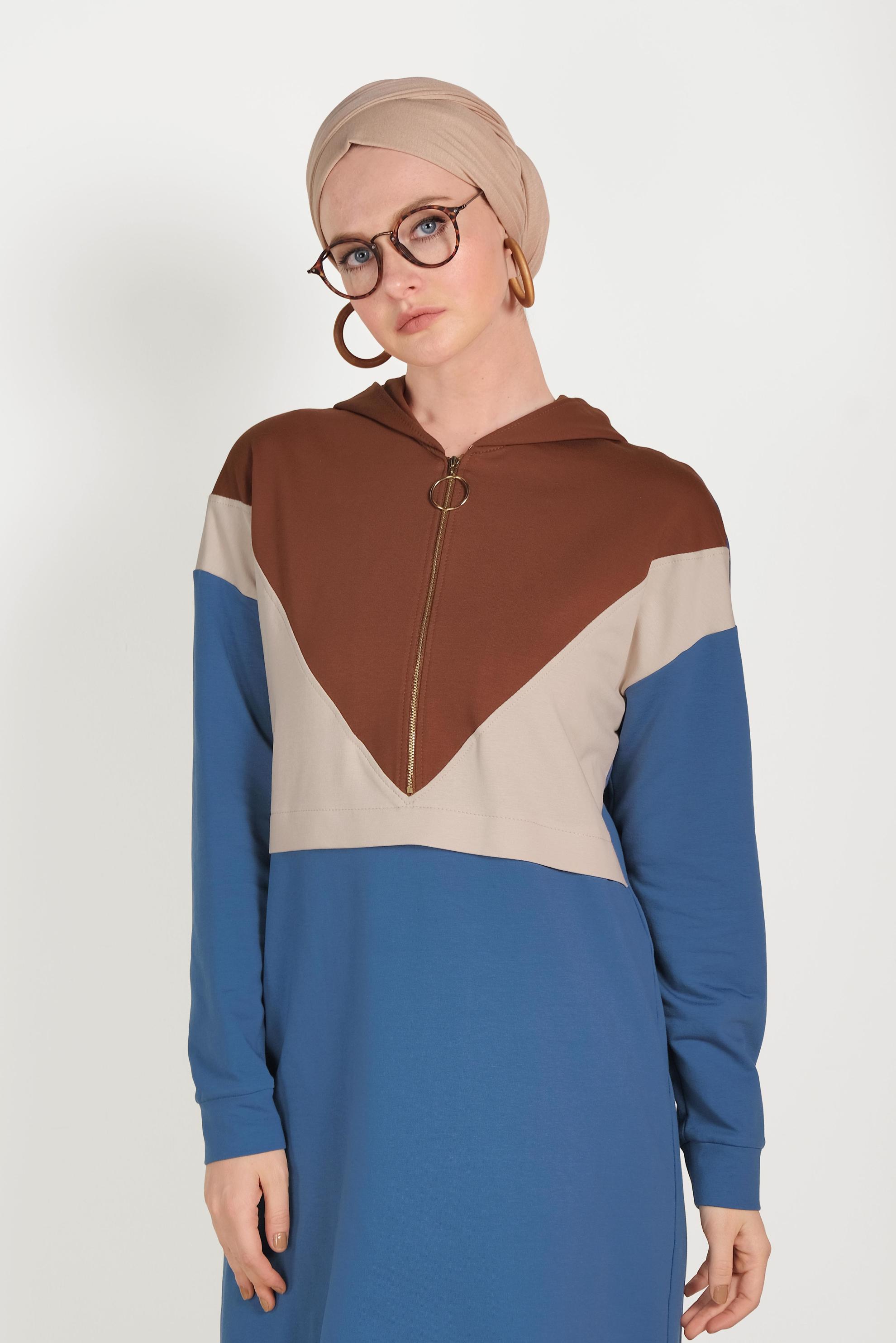 Tesettür giyim LACİVERT 3 RENKLİ FERMUARLI EŞOFMAN TUNİK 40489