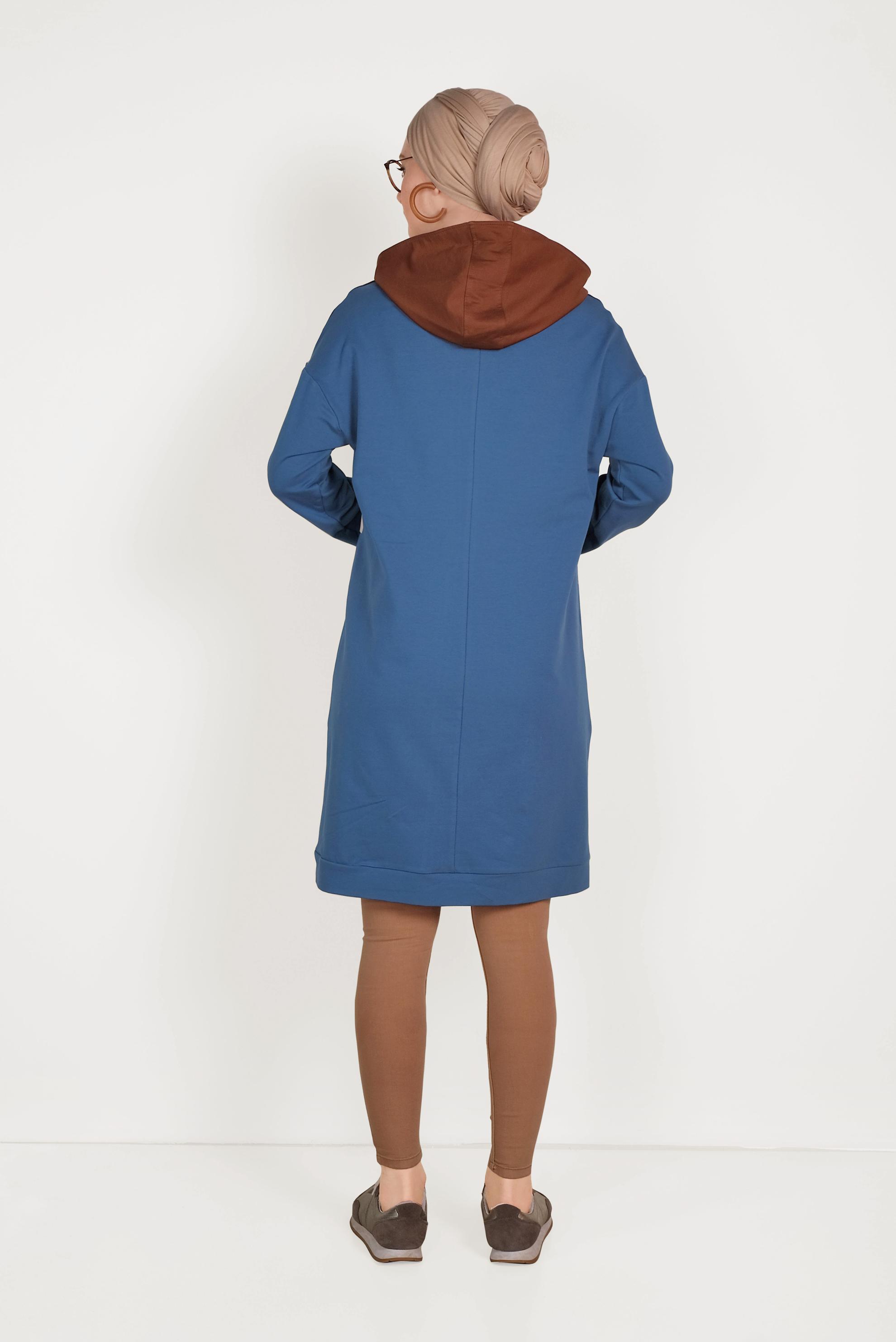 Tesettür giyim LACİVERT 3 RENKLİ FERMUARLI EŞOFMAN TUNİK 40489