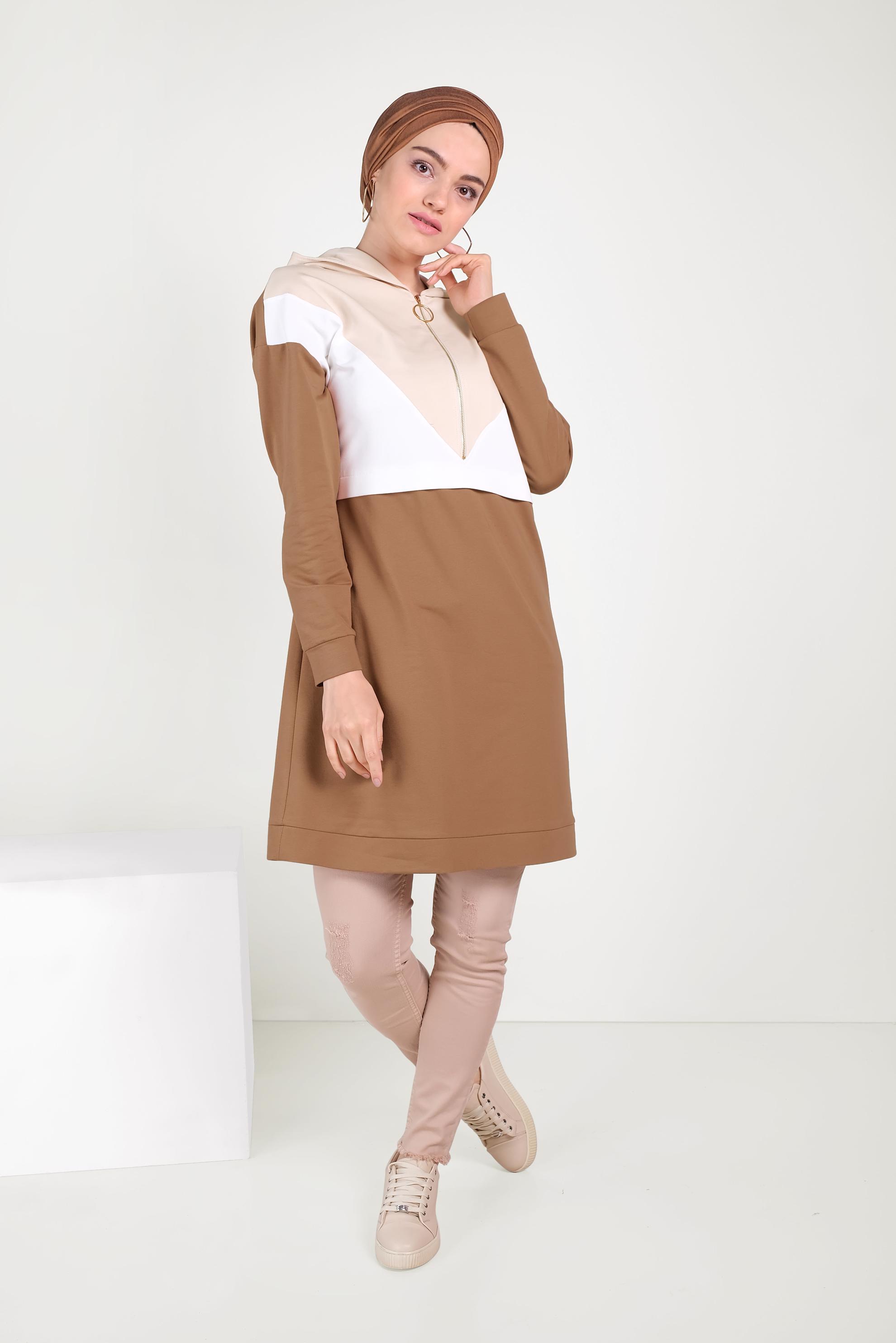 Tesettür giyim TABA 3 RENKLİ FERMUARLI EŞOFMAN TUNİK 40489